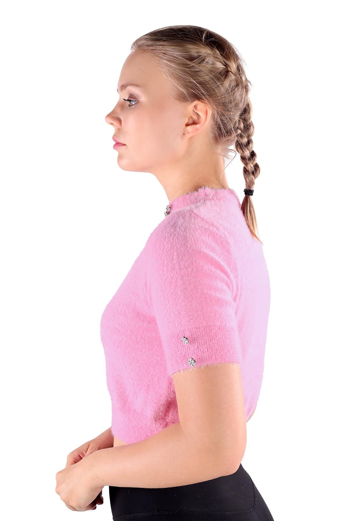 Pembe Yaka Taş Detay Sakallı Kazak 24292