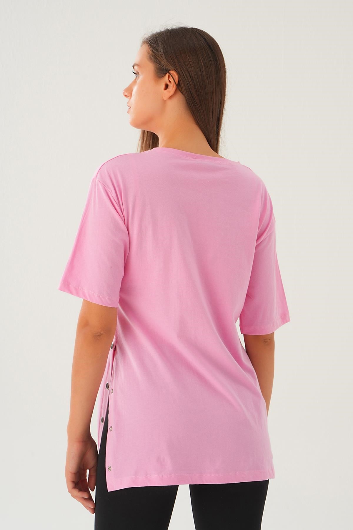 Pembe Yanları Çıtçıtlı Süprem Tişört 066