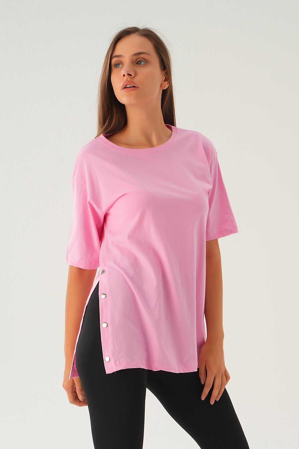 Pembe Yanları Çıtçıtlı Süprem Tişört 066