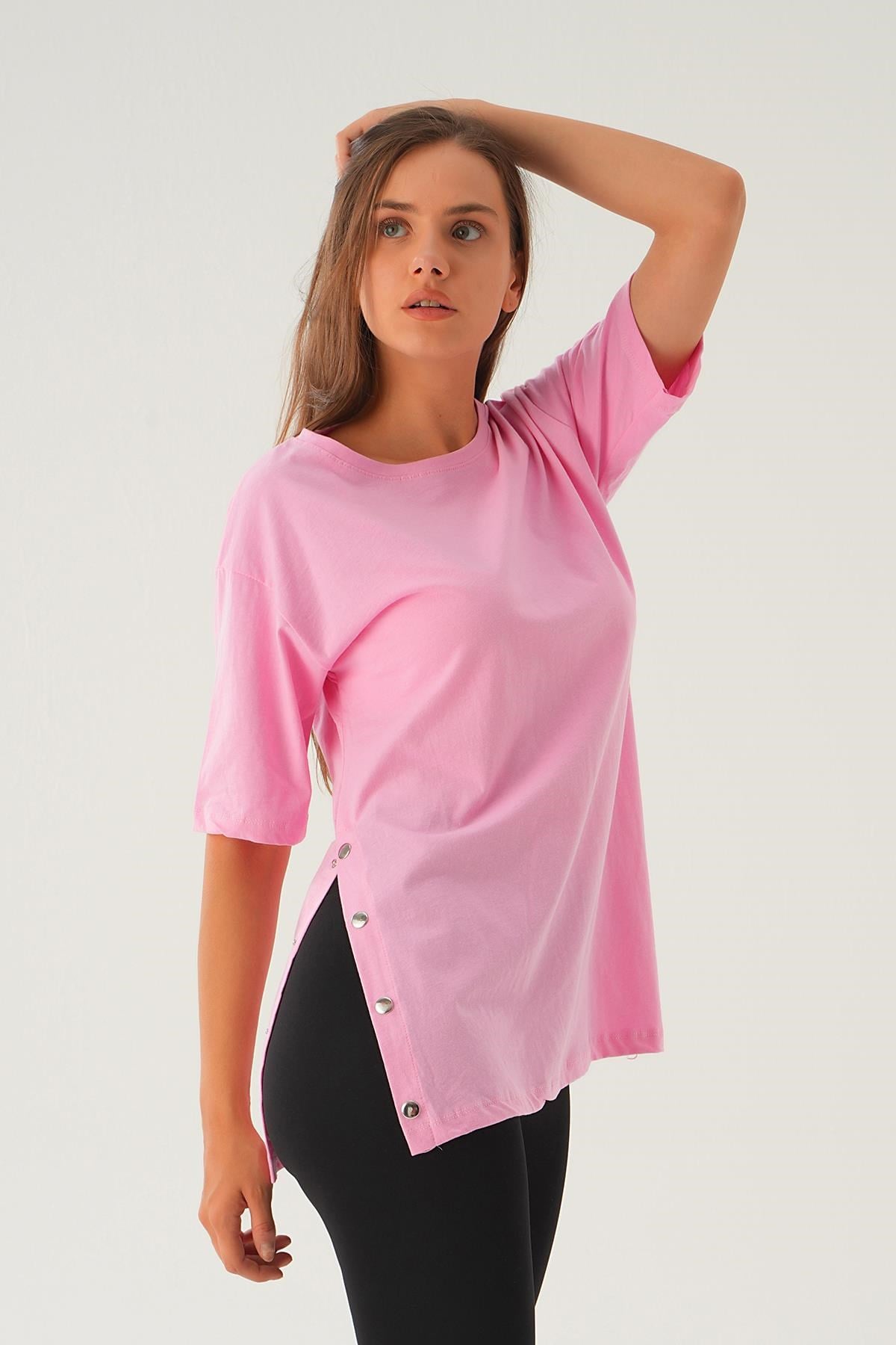 Pembe Yanları Çıtçıtlı Süprem Tişört 066