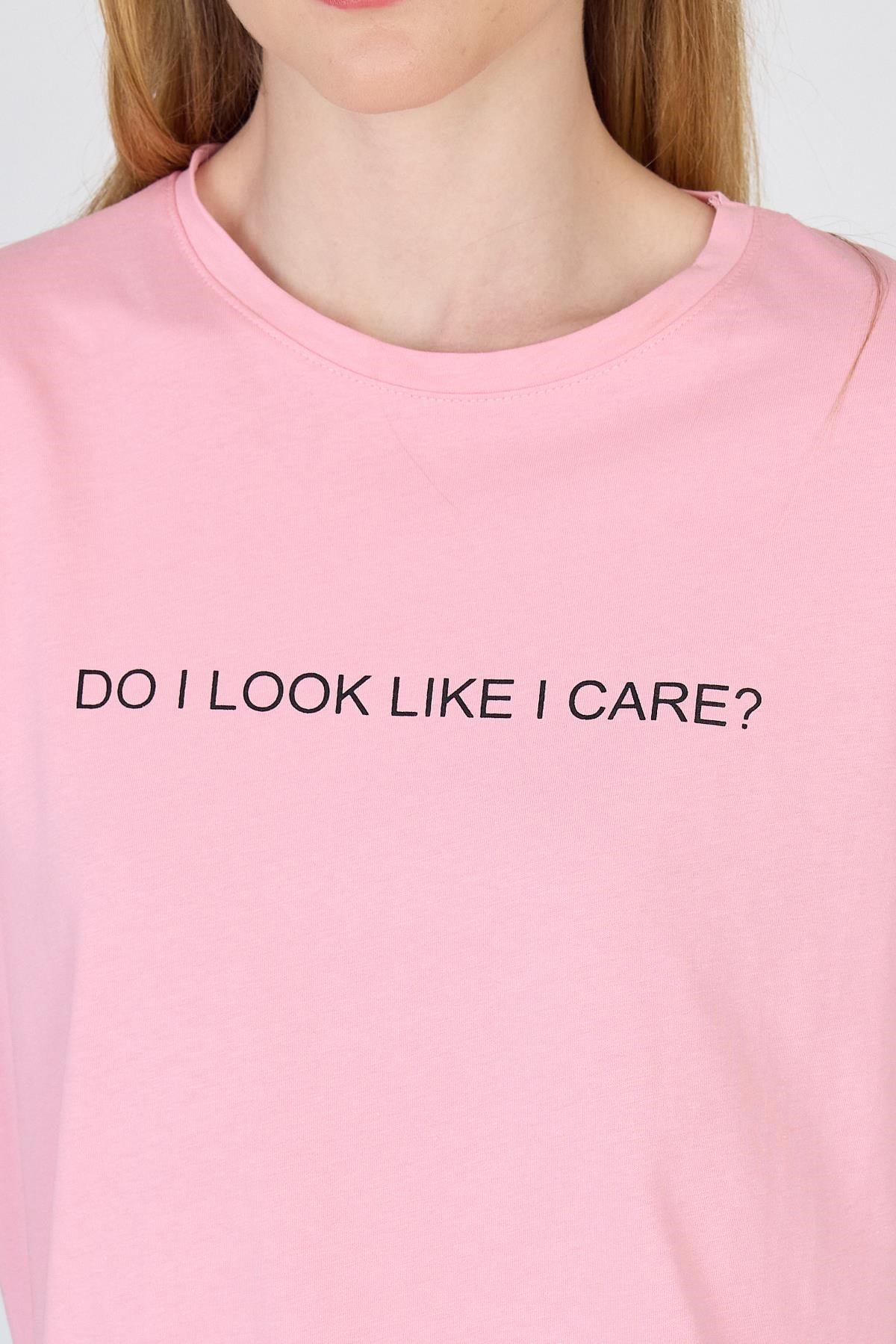 Pembe Yazı Baskılı %100 Pamuk Oversize Tişört 2150-5M