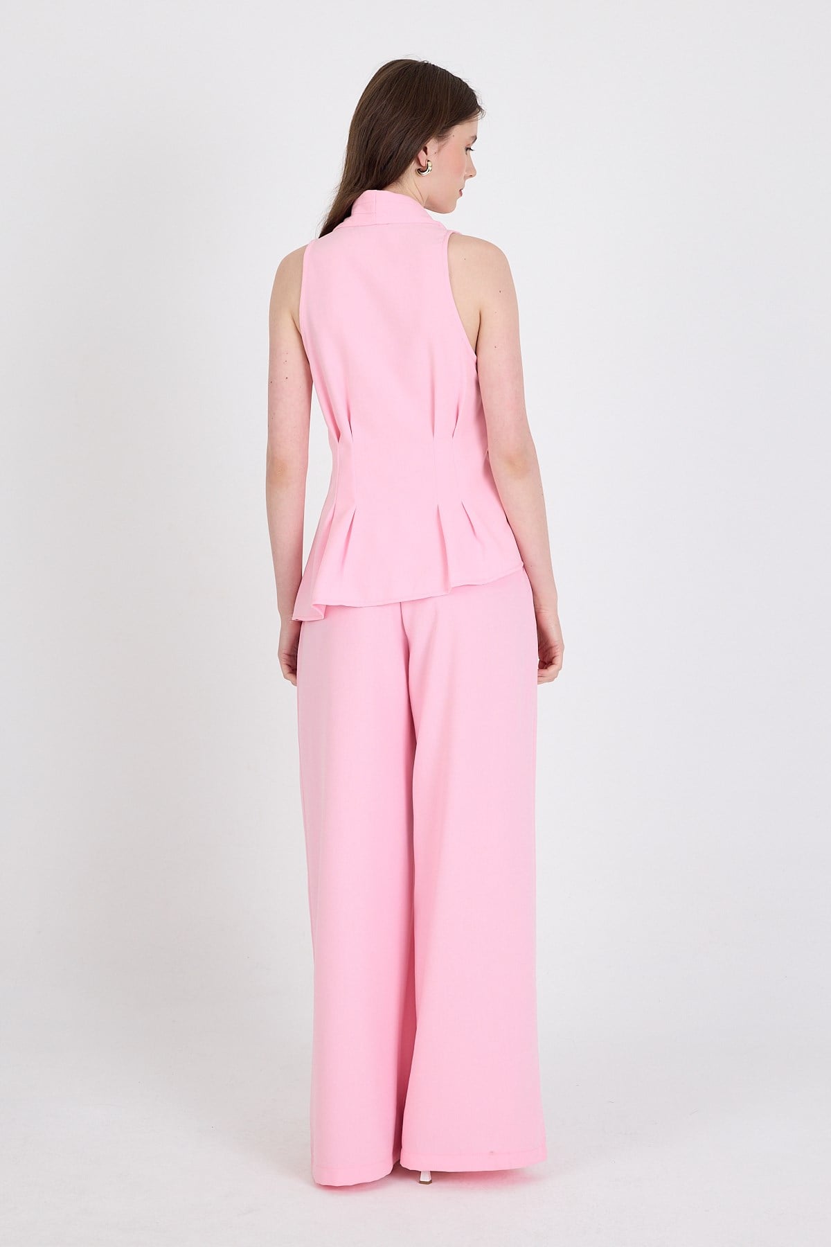 Pembe Yelekli Kemerli Pantolon Takım 5254