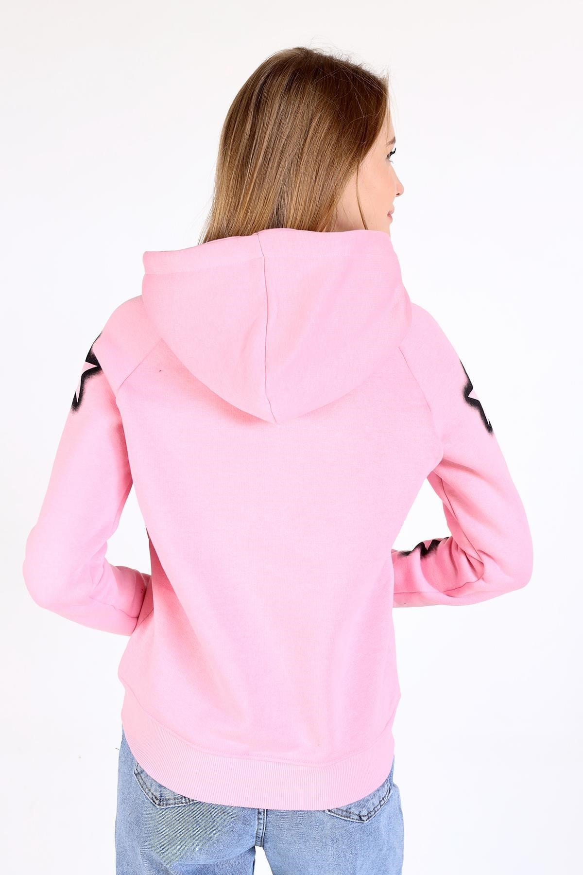 Pembe Yıldız Baskı Fermuarlı Sweat 9139M