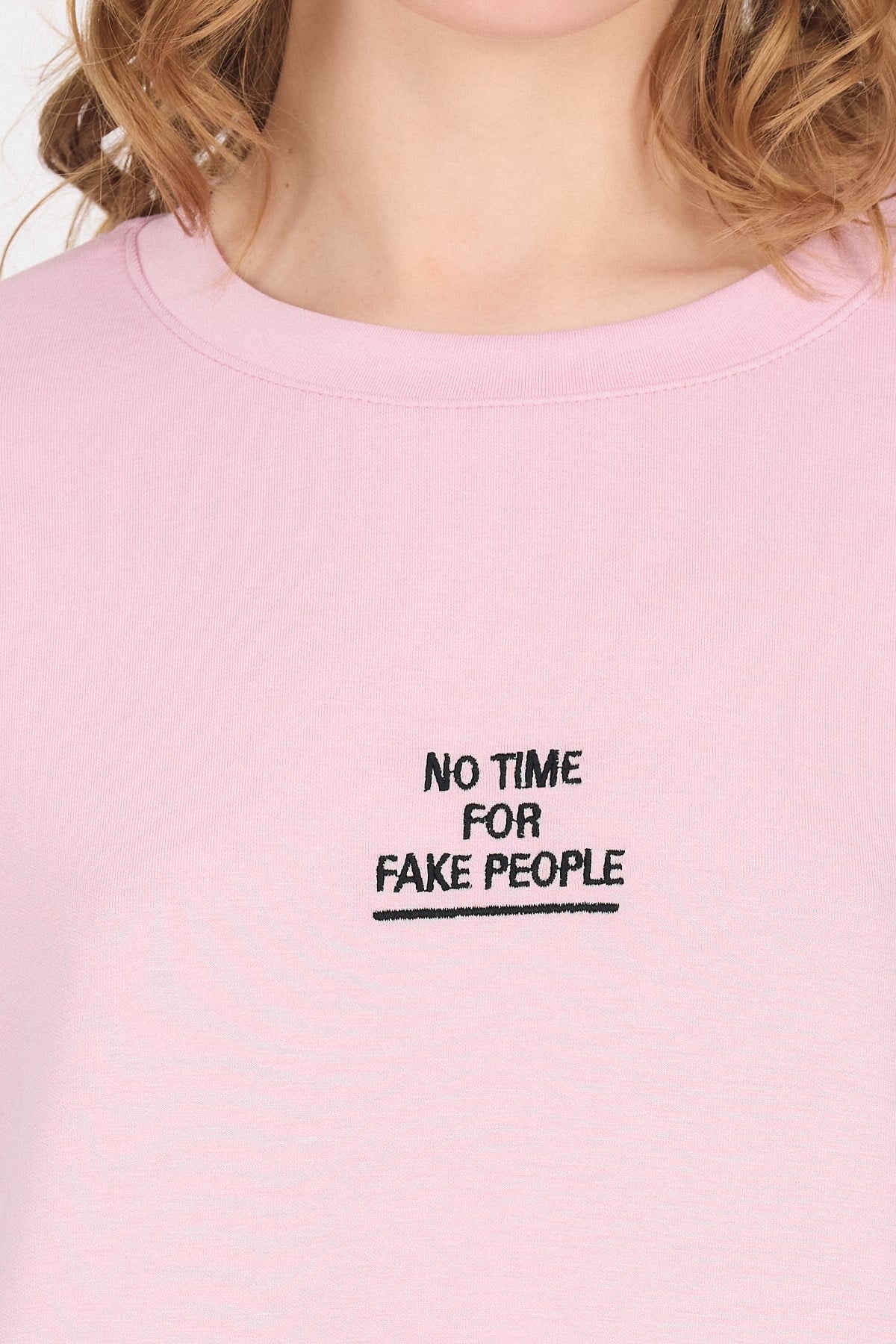 Pembe Yumuşak Dokulu Yazı Baskılı Oversize Tişört 6265