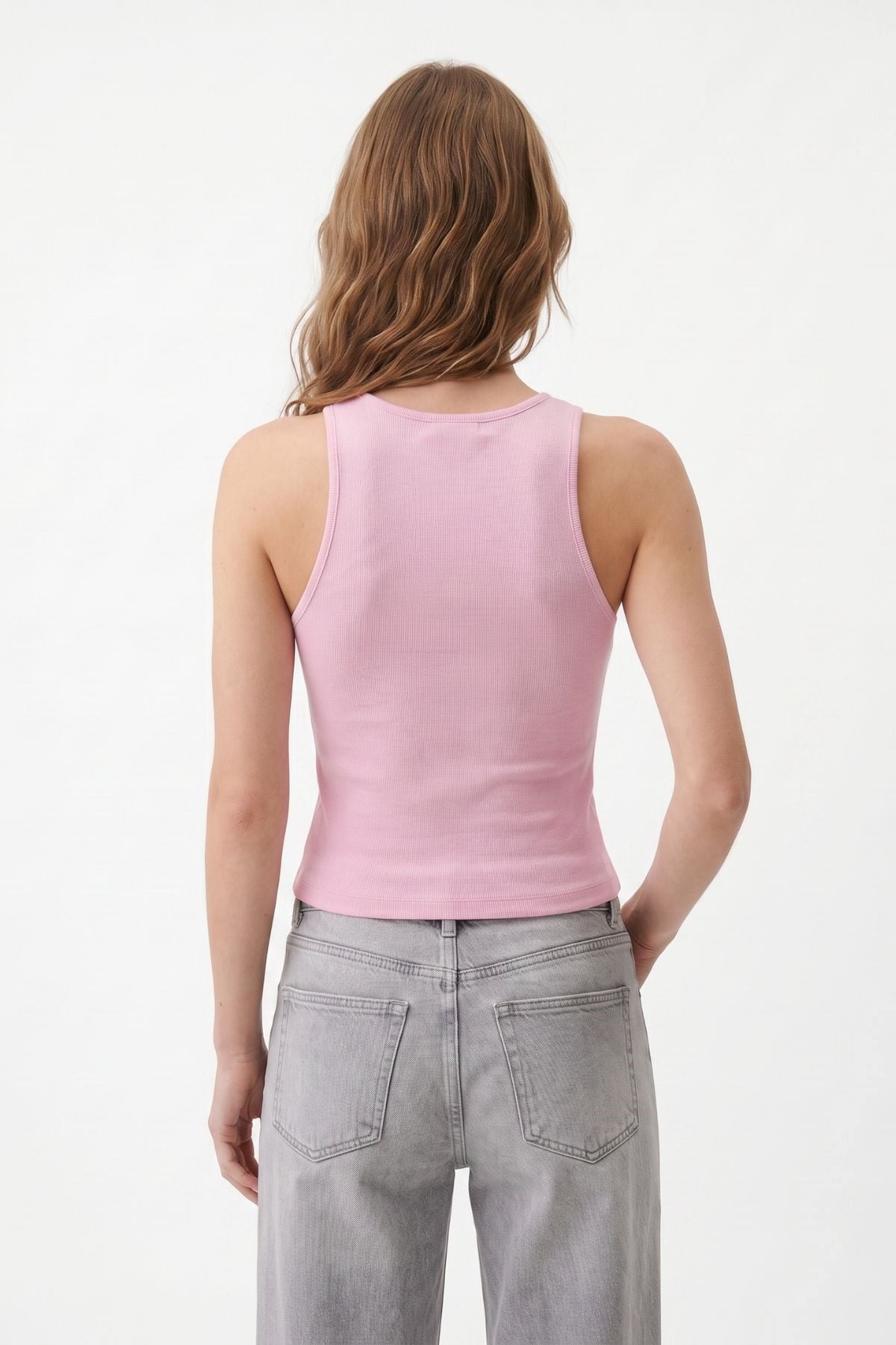 Pembe Yuvarlak Yaka Crop Atlet 8163A