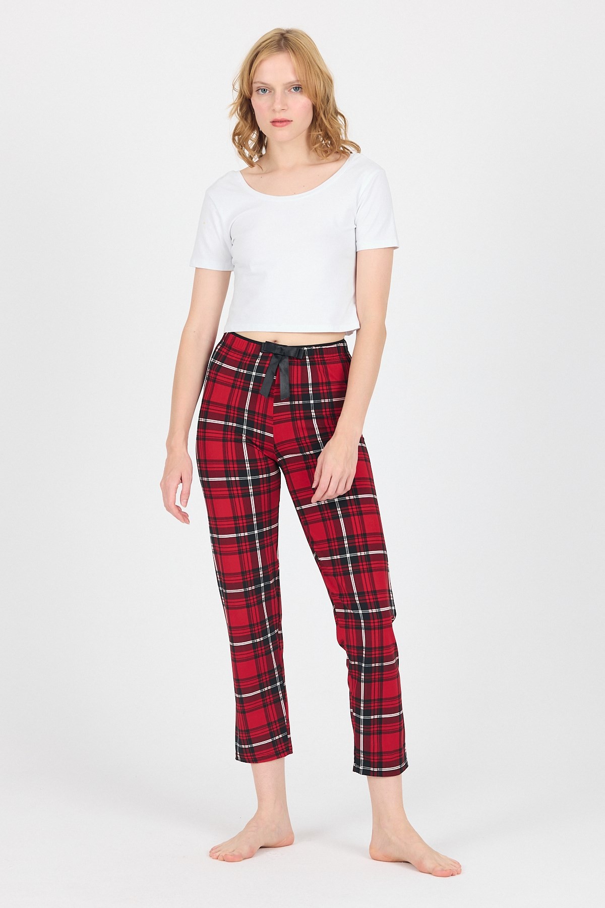 Pijama-Kırmızı Ekose Desen Pijama Altı 4517-rulem