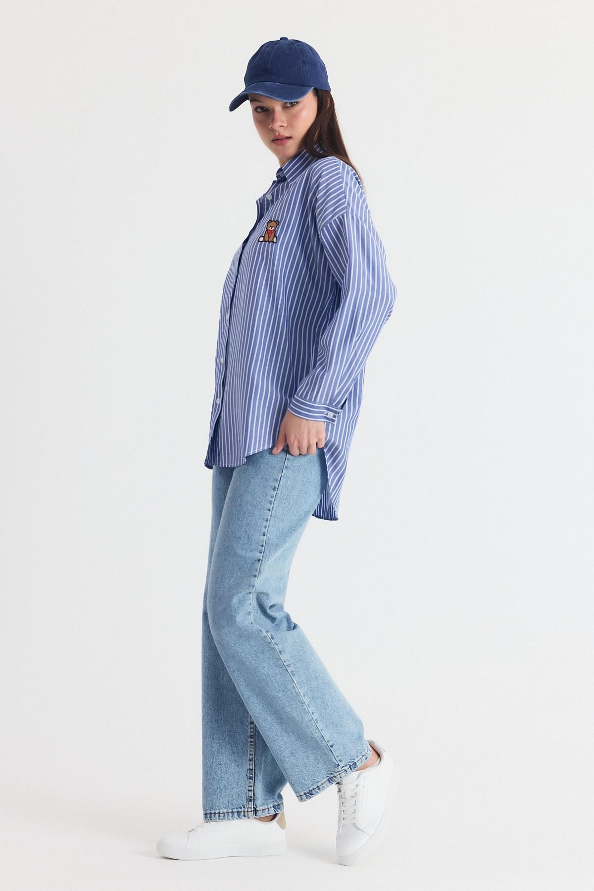 Saks Ayıcık Nakışlı Oversize Gömlek 4689A