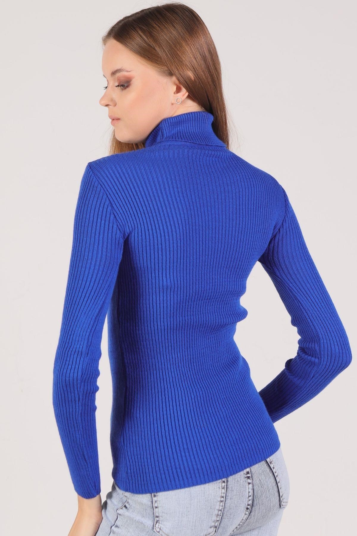 Saks Balıkçı Yaka Fitilli Kazak 007