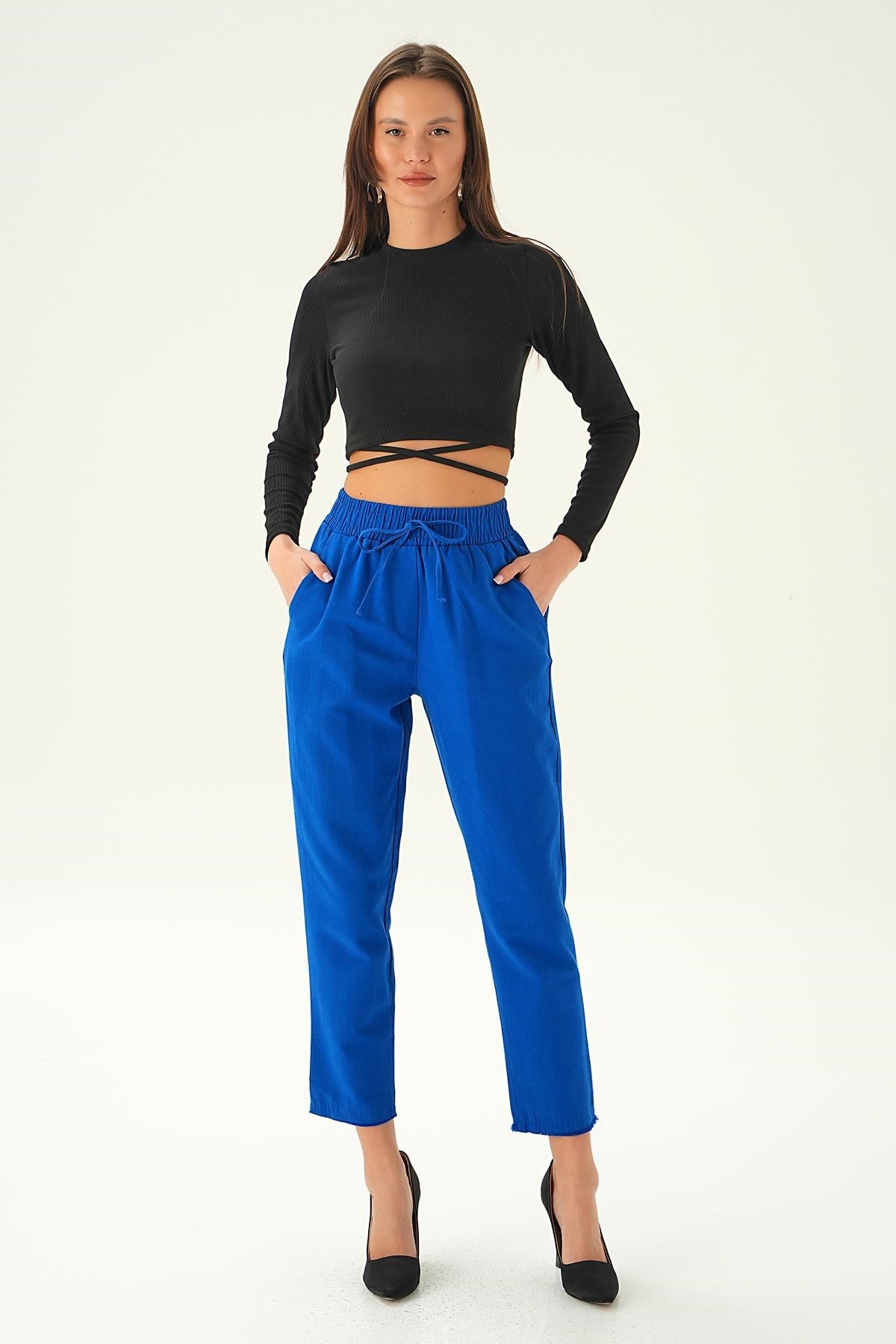 Saks Bel Bağcıklı Paça Püskül Pantolon 6521A