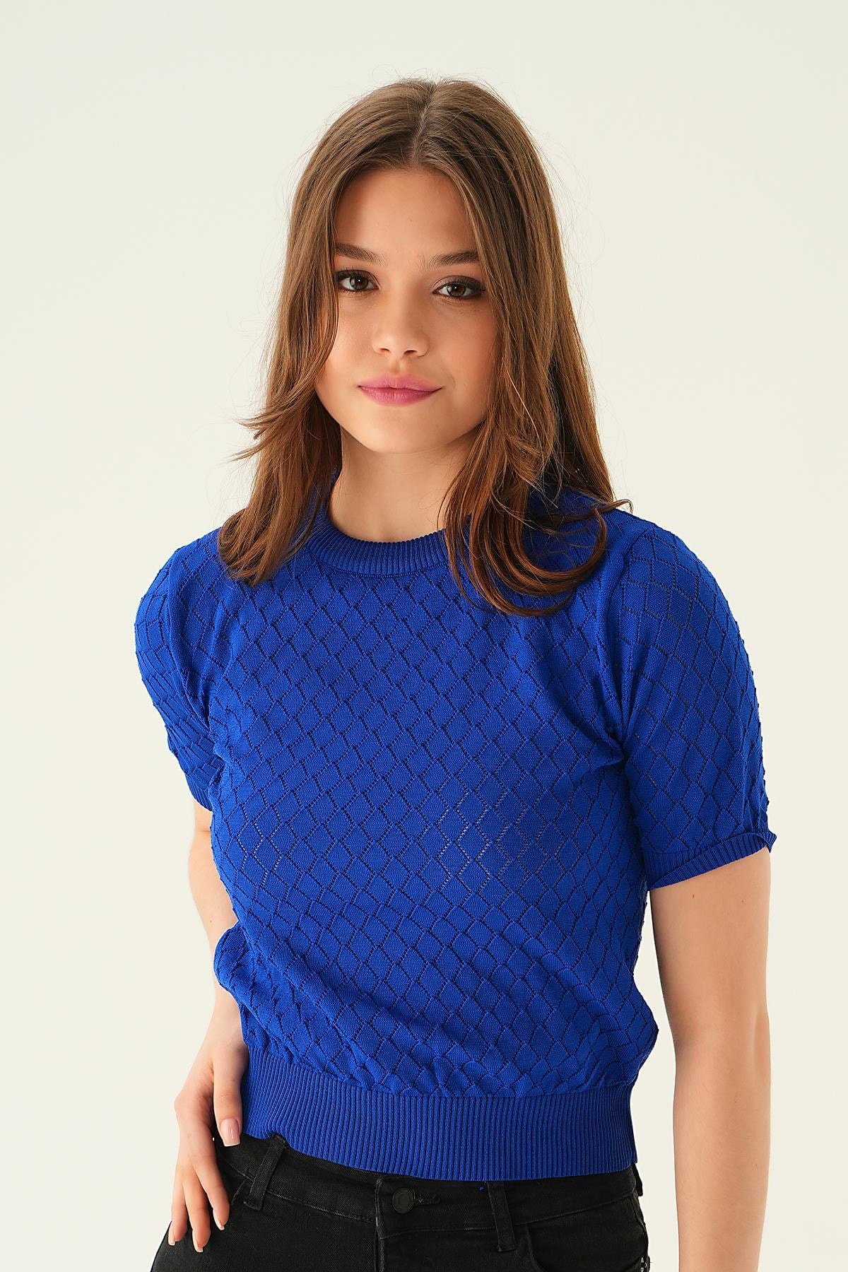 Saks Bisiklet Yaka Bluz 2449
