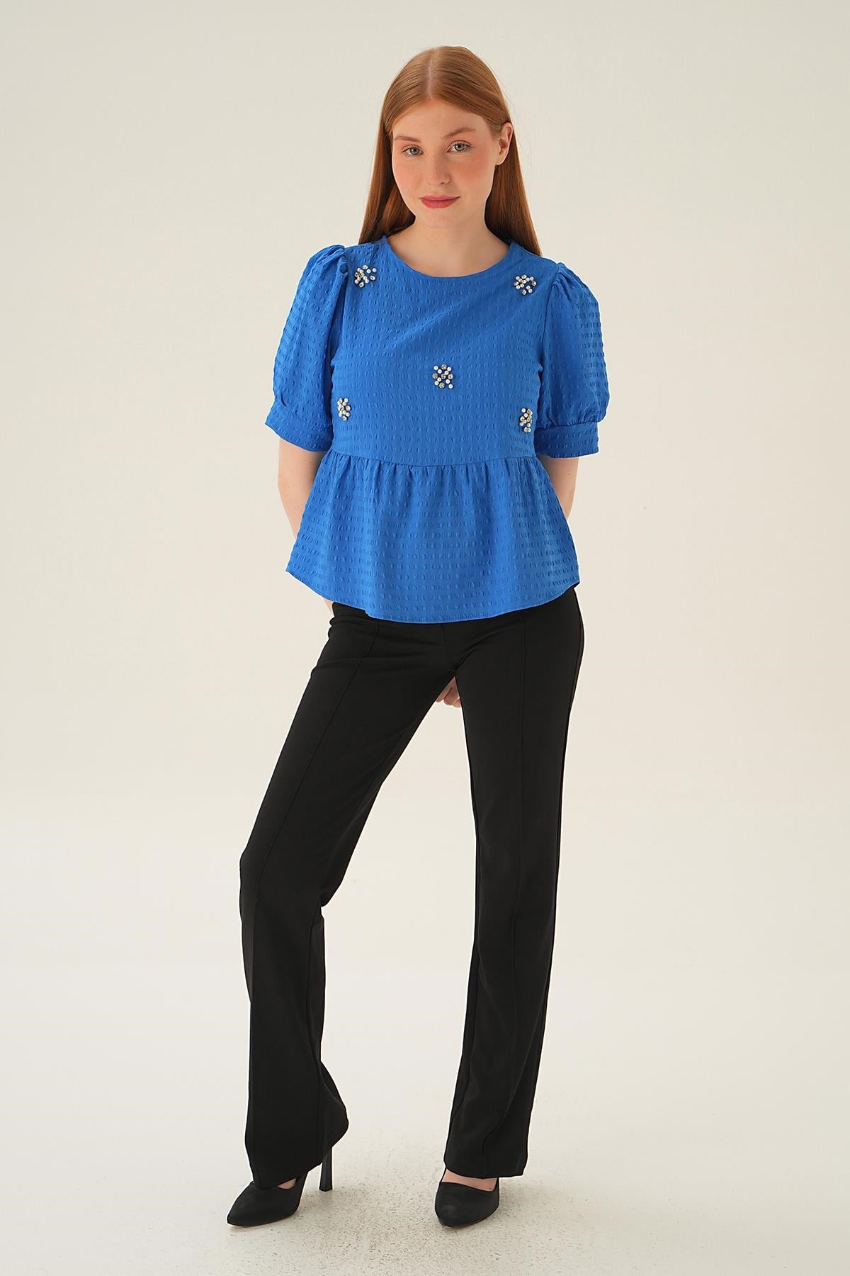 Saks Bisiklet Yaka Bluz 4106