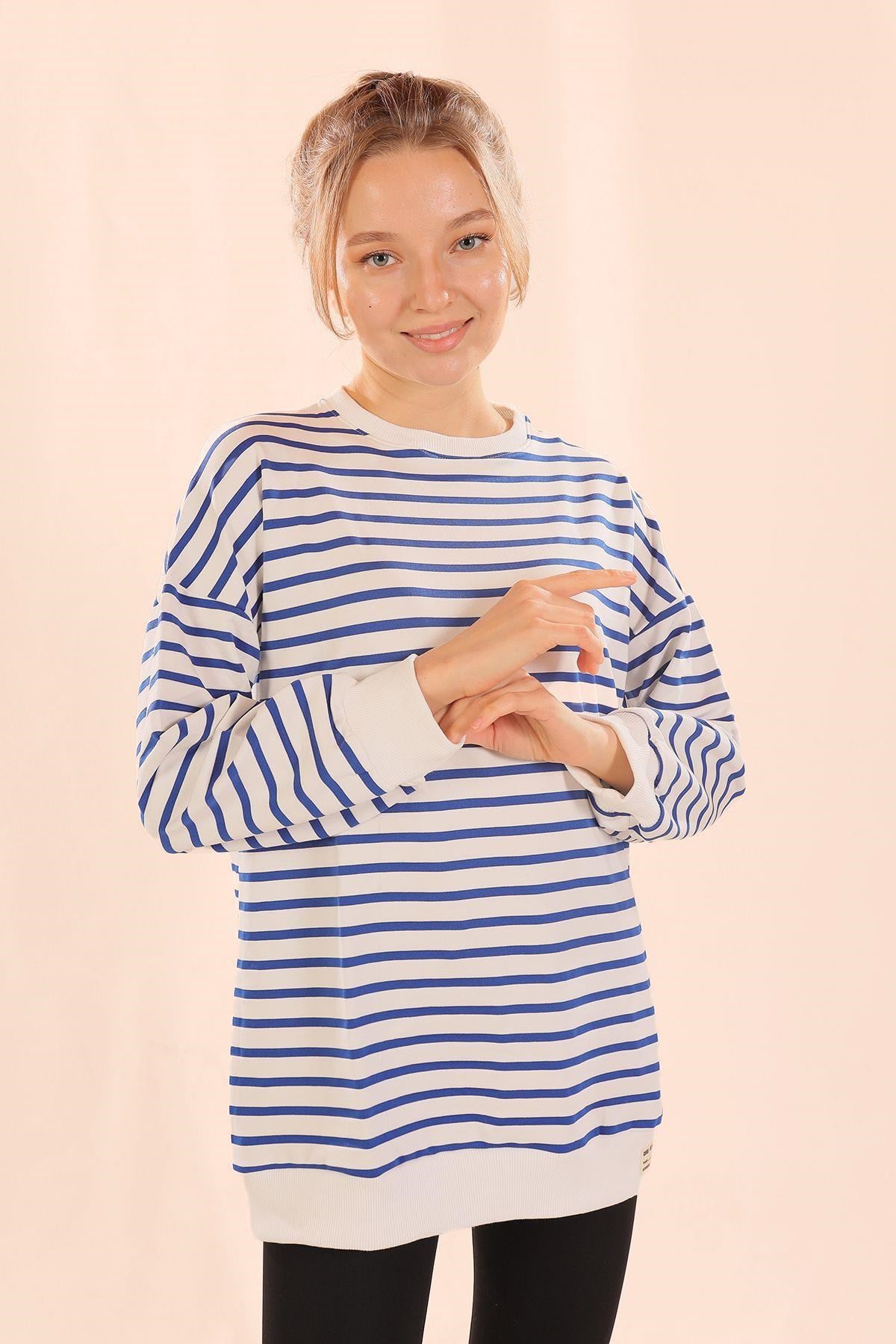 Saks Bisiklet Yaka Çizgili Sweat 6859