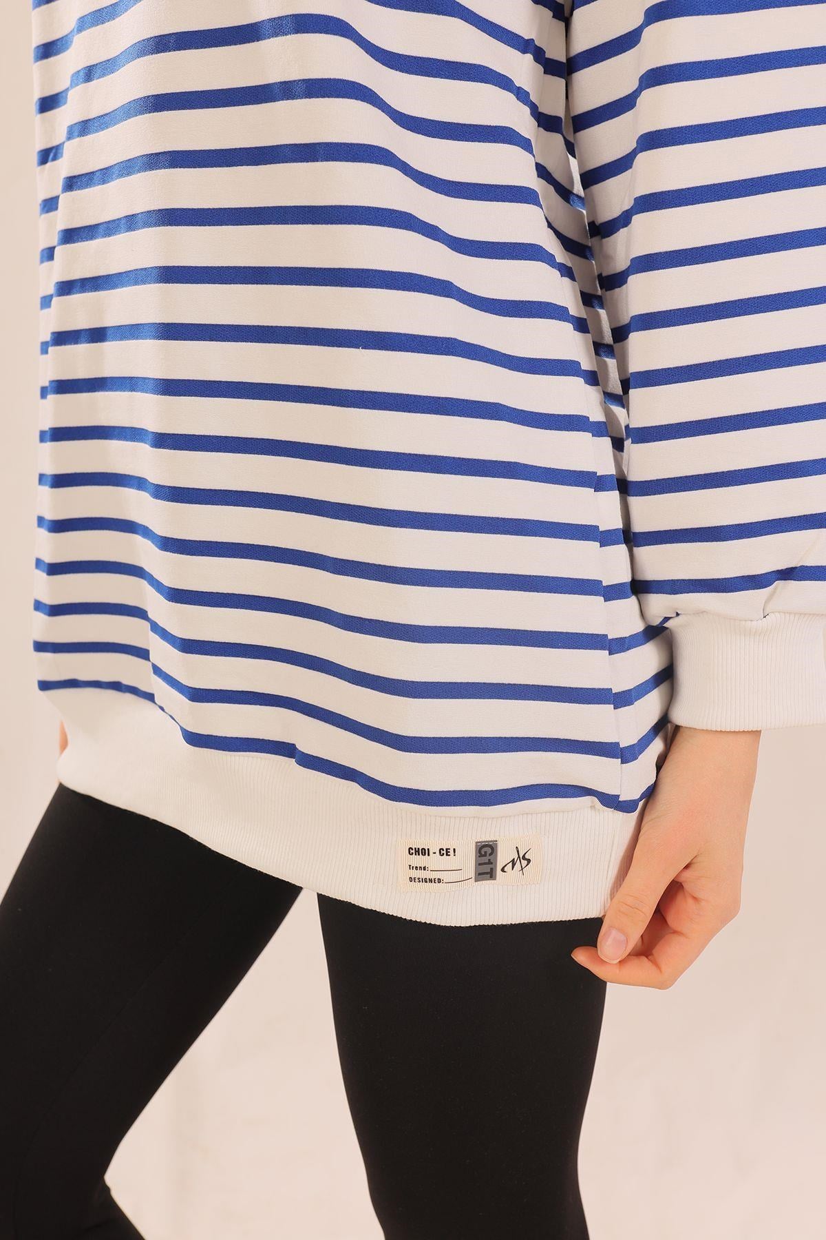 Saks Bisiklet Yaka Çizgili Sweat 6859