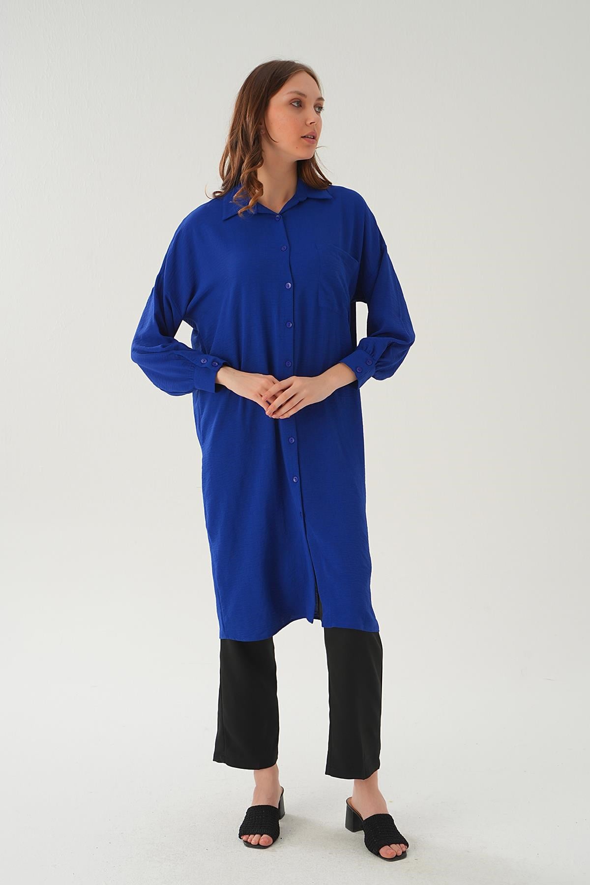 Saks Cep Detay Uzun Tunik 6773-1