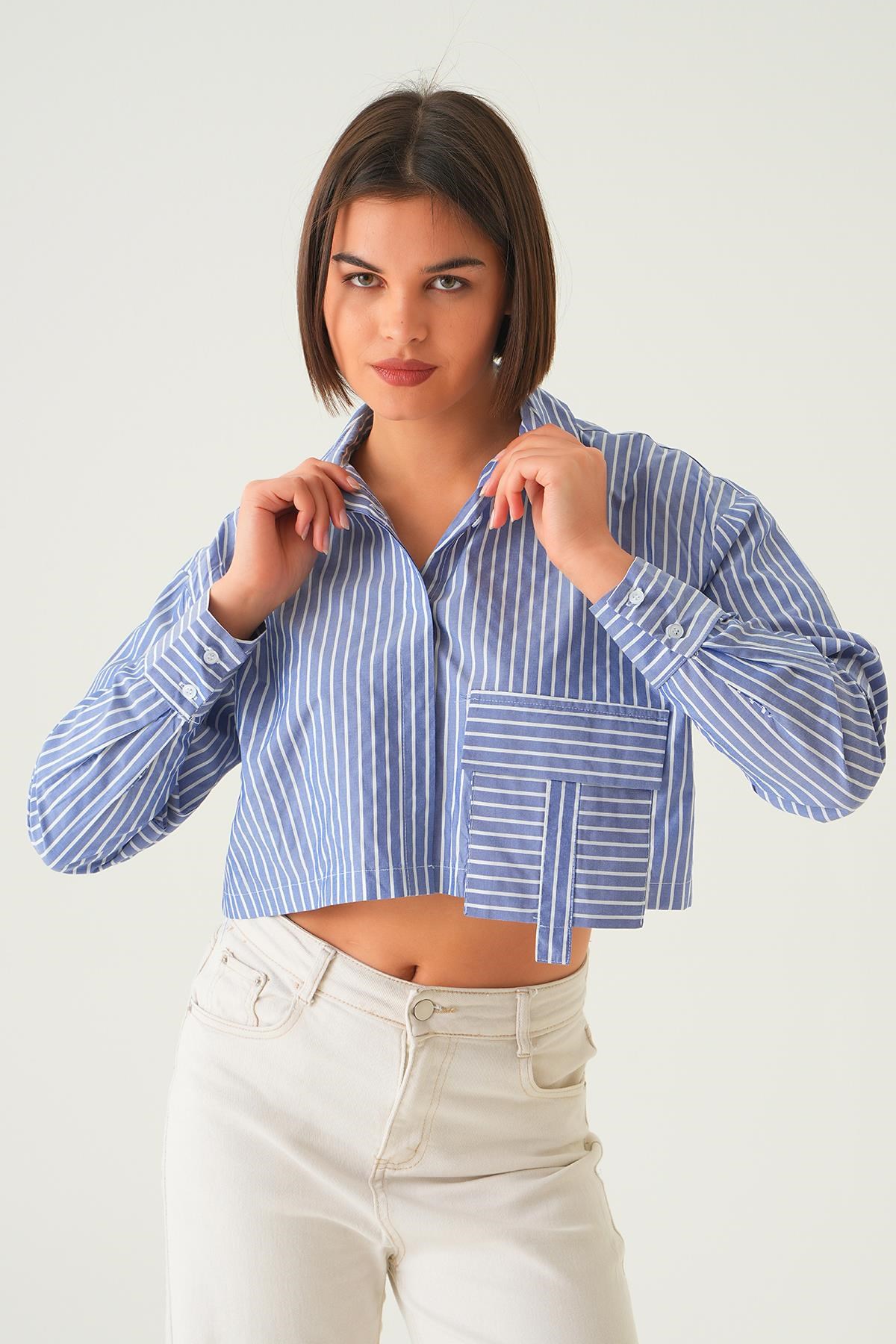 Saks Cepli Crop Gömlek 4182A