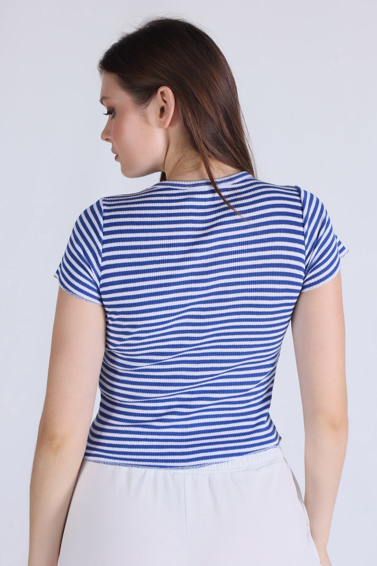 Saks Çizgili Crop Bluz 5285