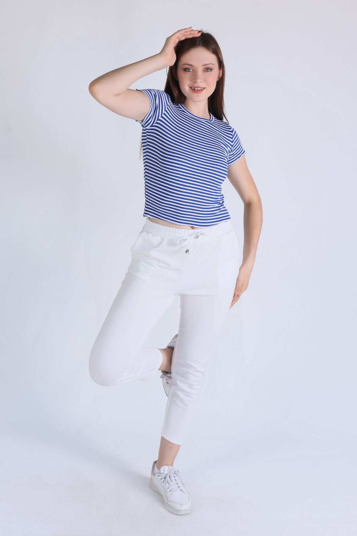 Saks Çizgili Crop Bluz 5285
