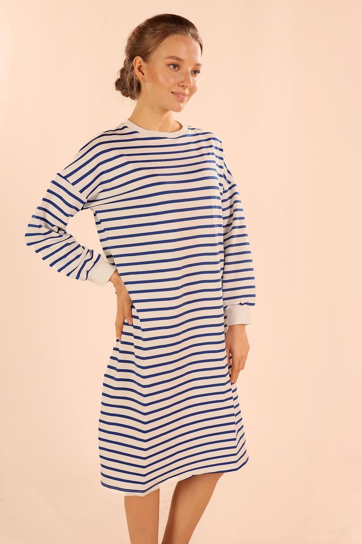 Saks Çizgili Uzun Sweat 6810