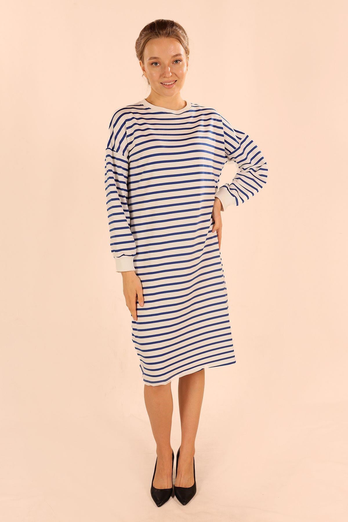 Saks Çizgili Uzun Sweat 6810