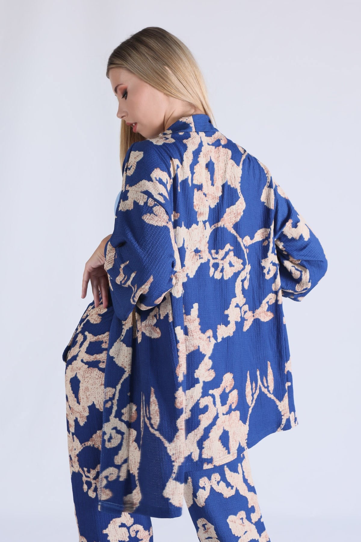 Saks Desenli Kimono Takım 6729