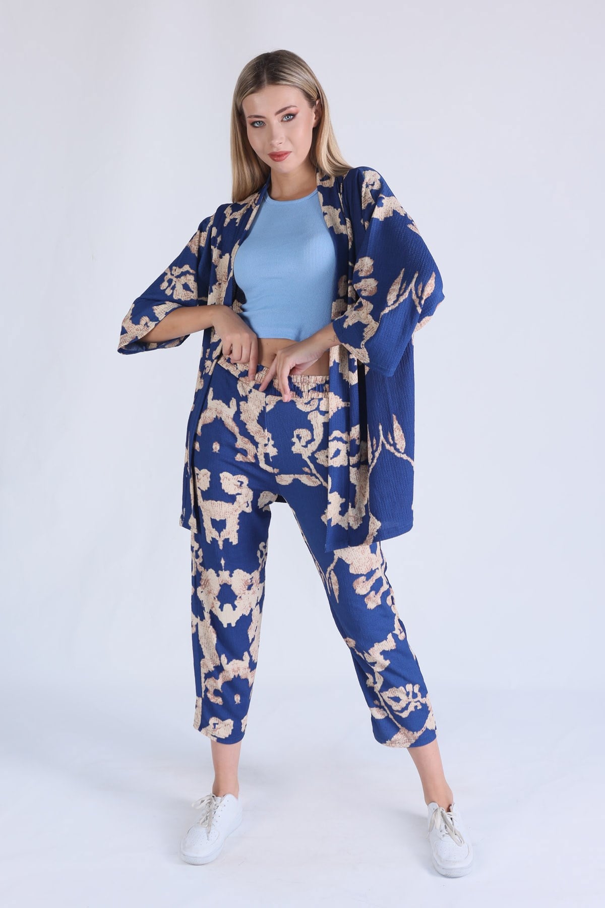Saks Desenli Kimono Takım 6729