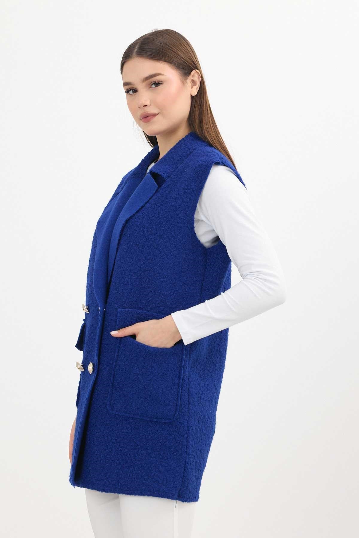 Saks Düğme Detay Buklet Yelek 3016A