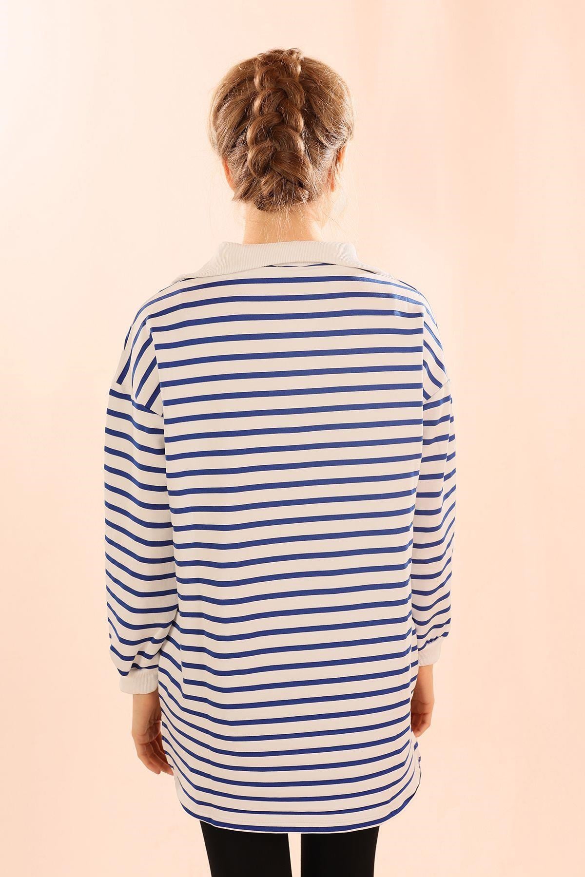 Saks Fermuarlı Çizgili Sweat 6861