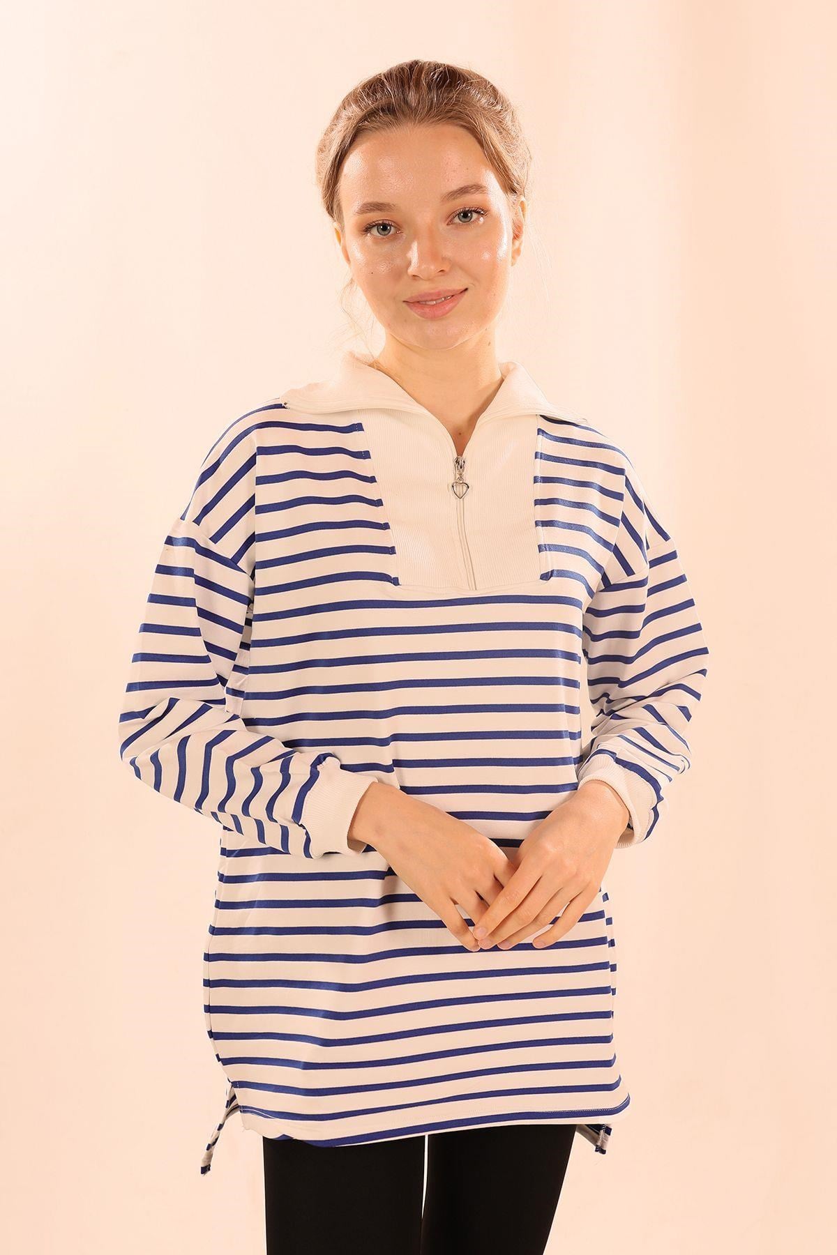 Saks Fermuarlı Çizgili Sweat 6861