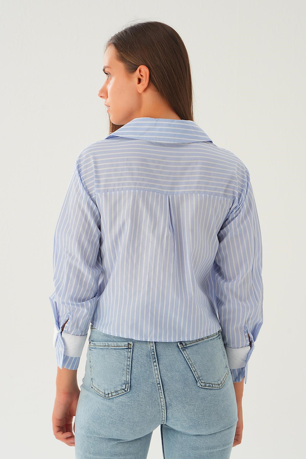 Saks Kol Manşet Detay Crop Gömlek 4183A