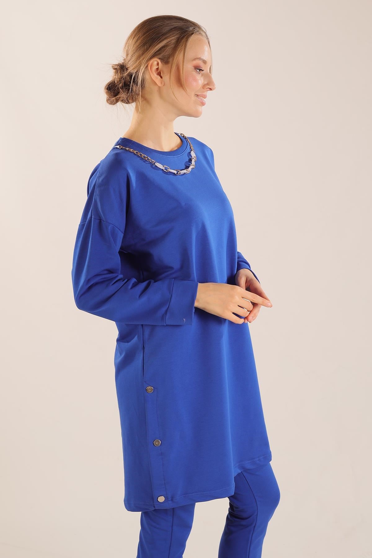 Saks Kolyeli Çıtçıt Detay Sweat Takım 3479