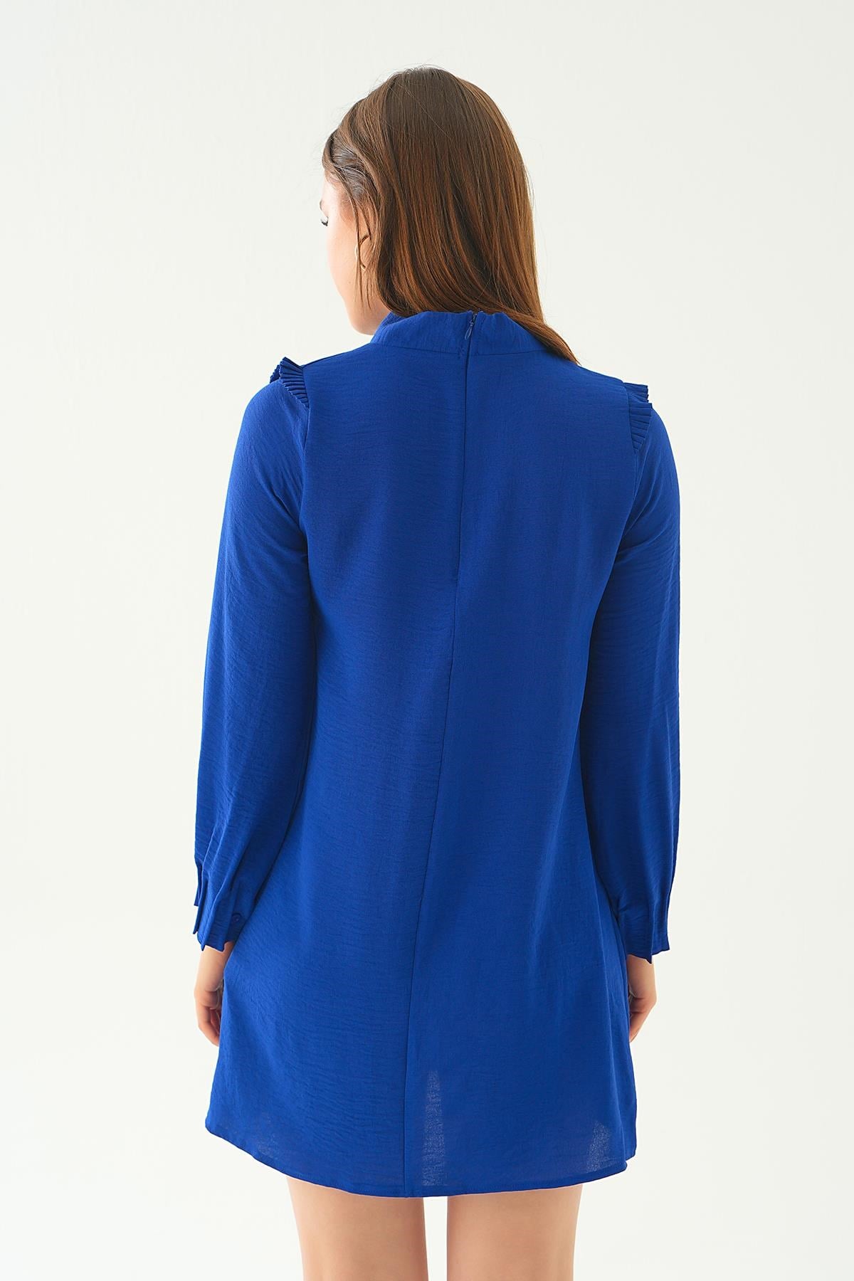 Saks Omuz Fırfırlı Fiyonklu Tunik 6796A