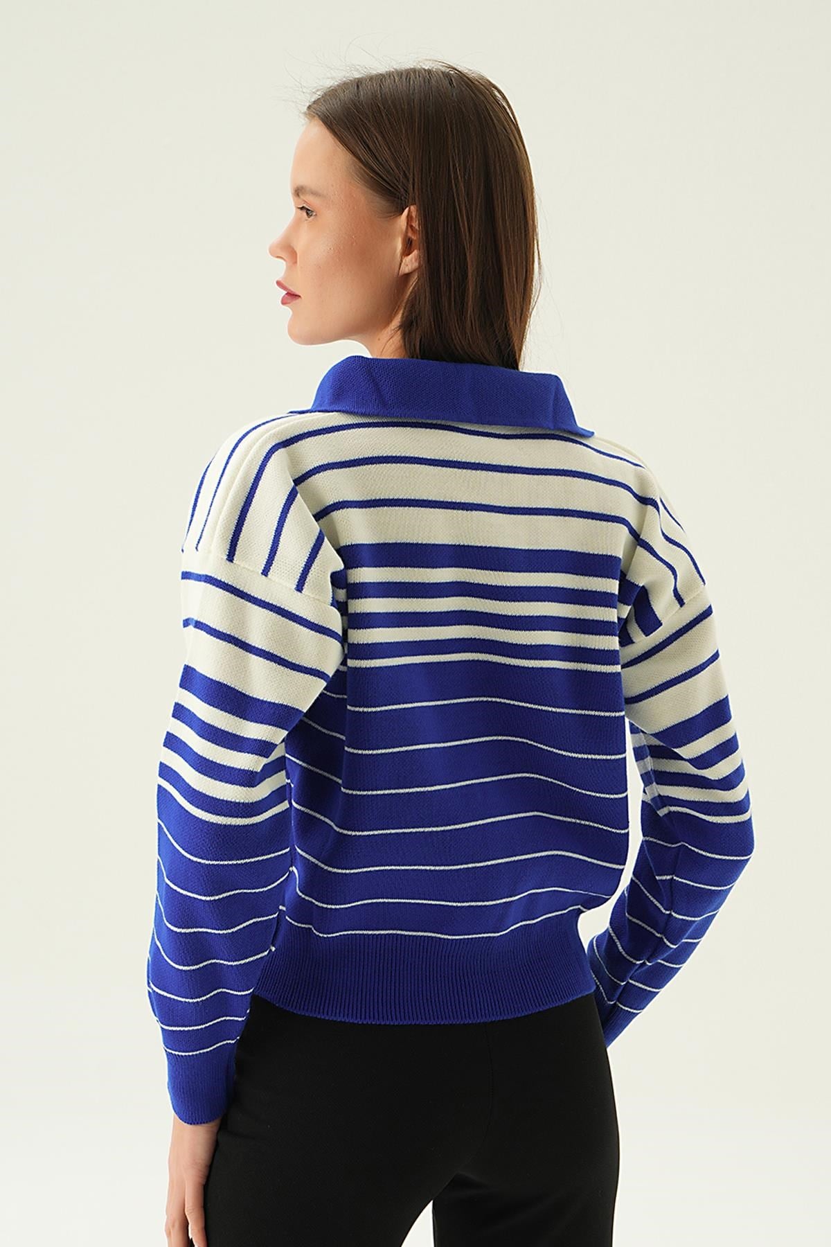 Saks Polo Yaka Çizgili Kazak 3020