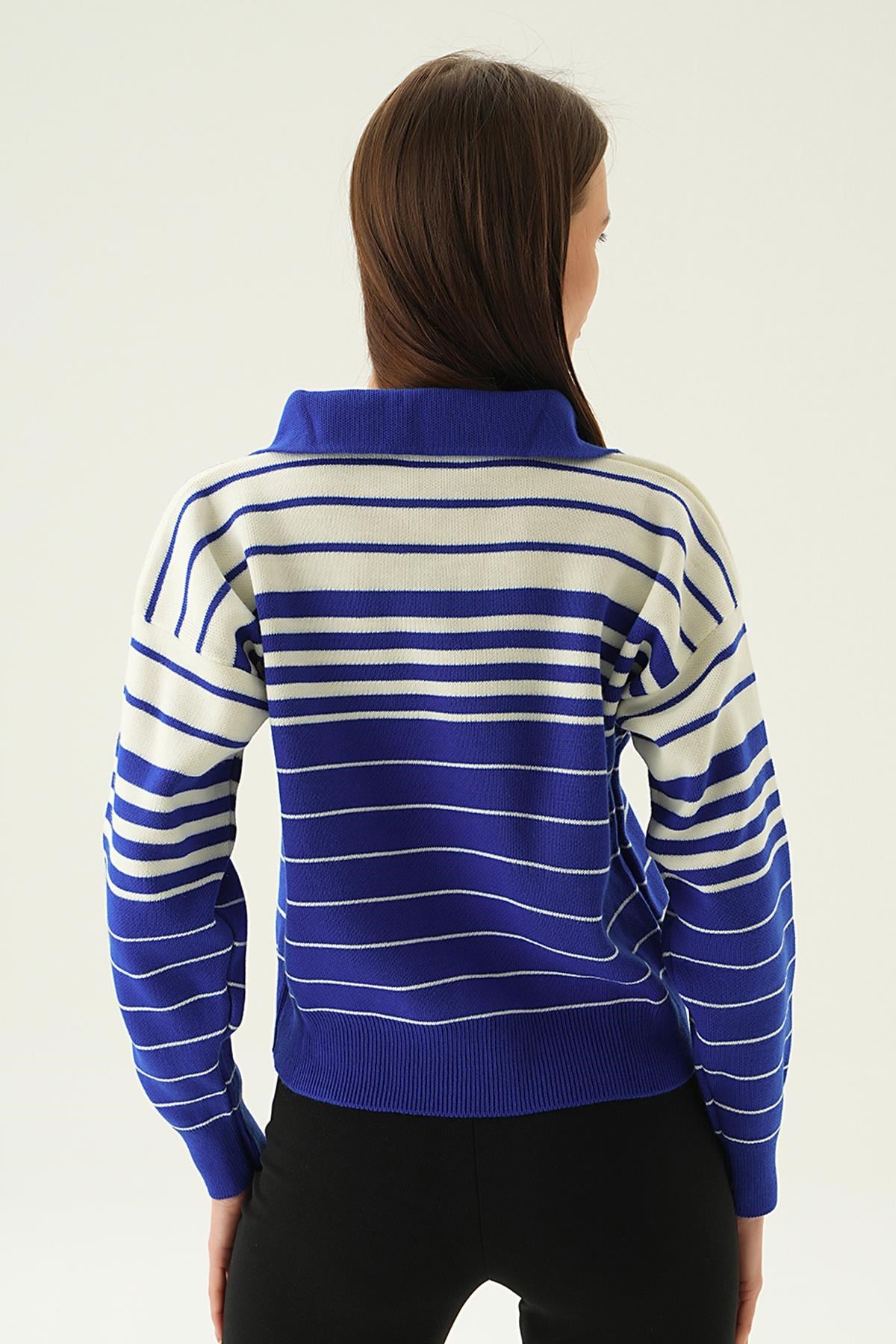 Saks Polo Yaka Çizgili Kazak 3020