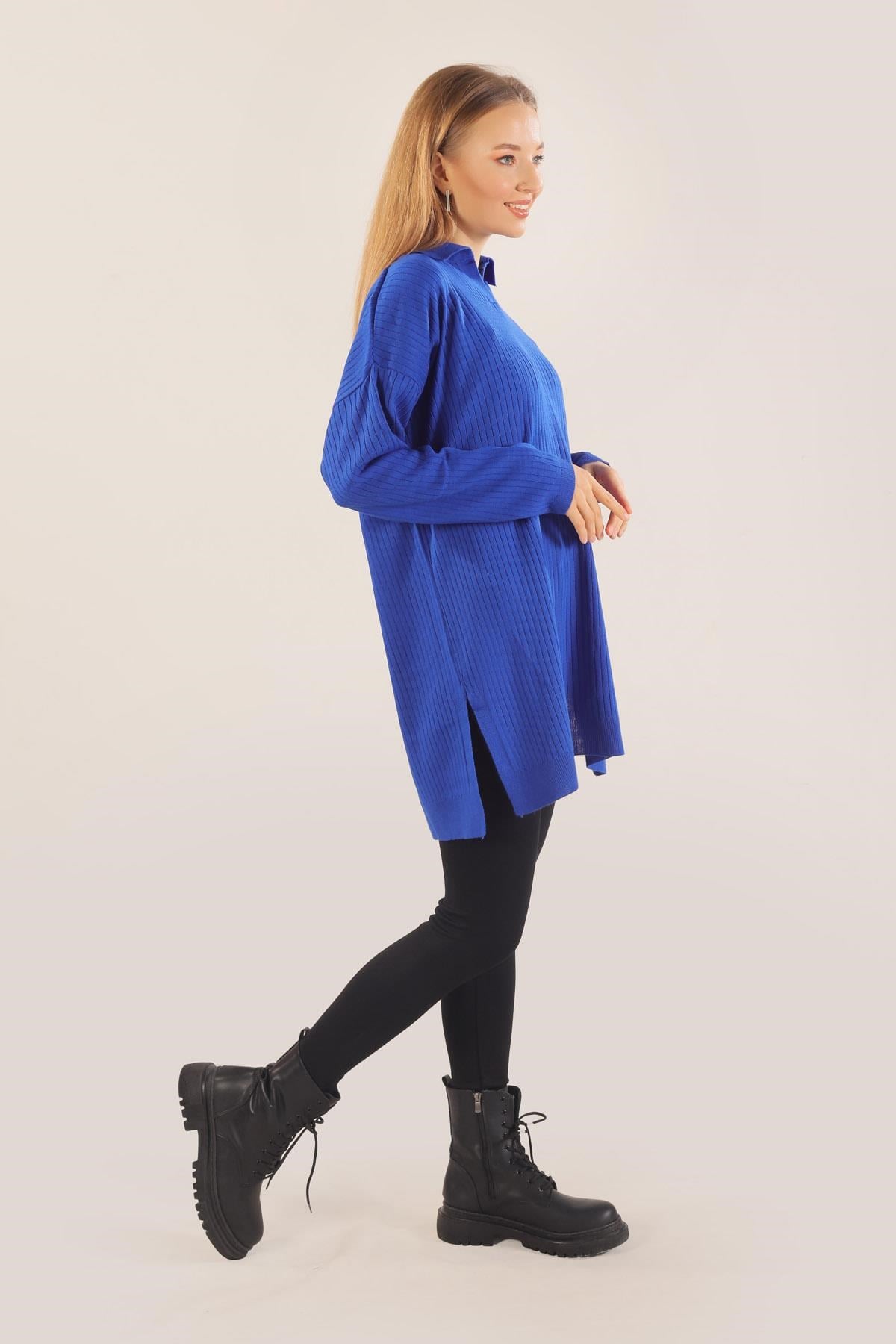 Saks Polo Yaka Fitilli Kazak 23214