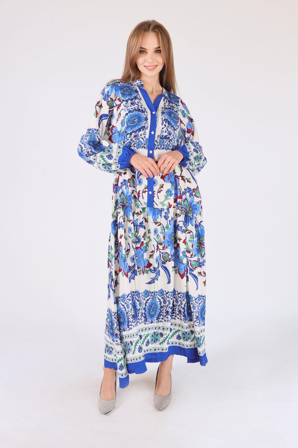 Saks Uzun Desenli Elbise 2627
