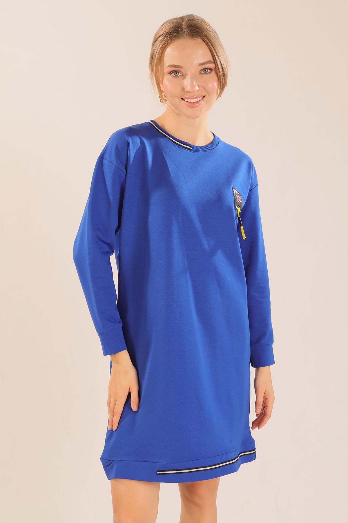 Saks Yaka Şerit Arma Detay Sweat 2684