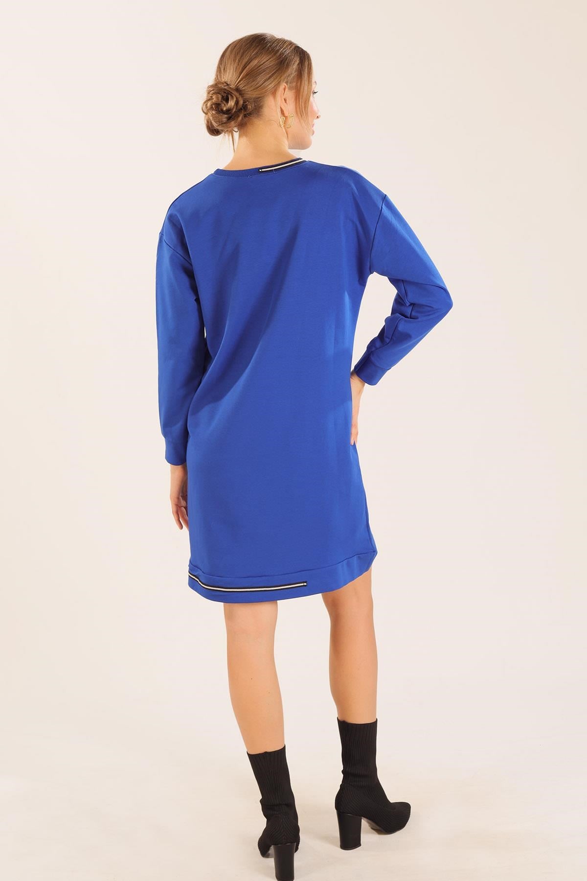 Saks Yaka Şerit Arma Detay Sweat 2684
