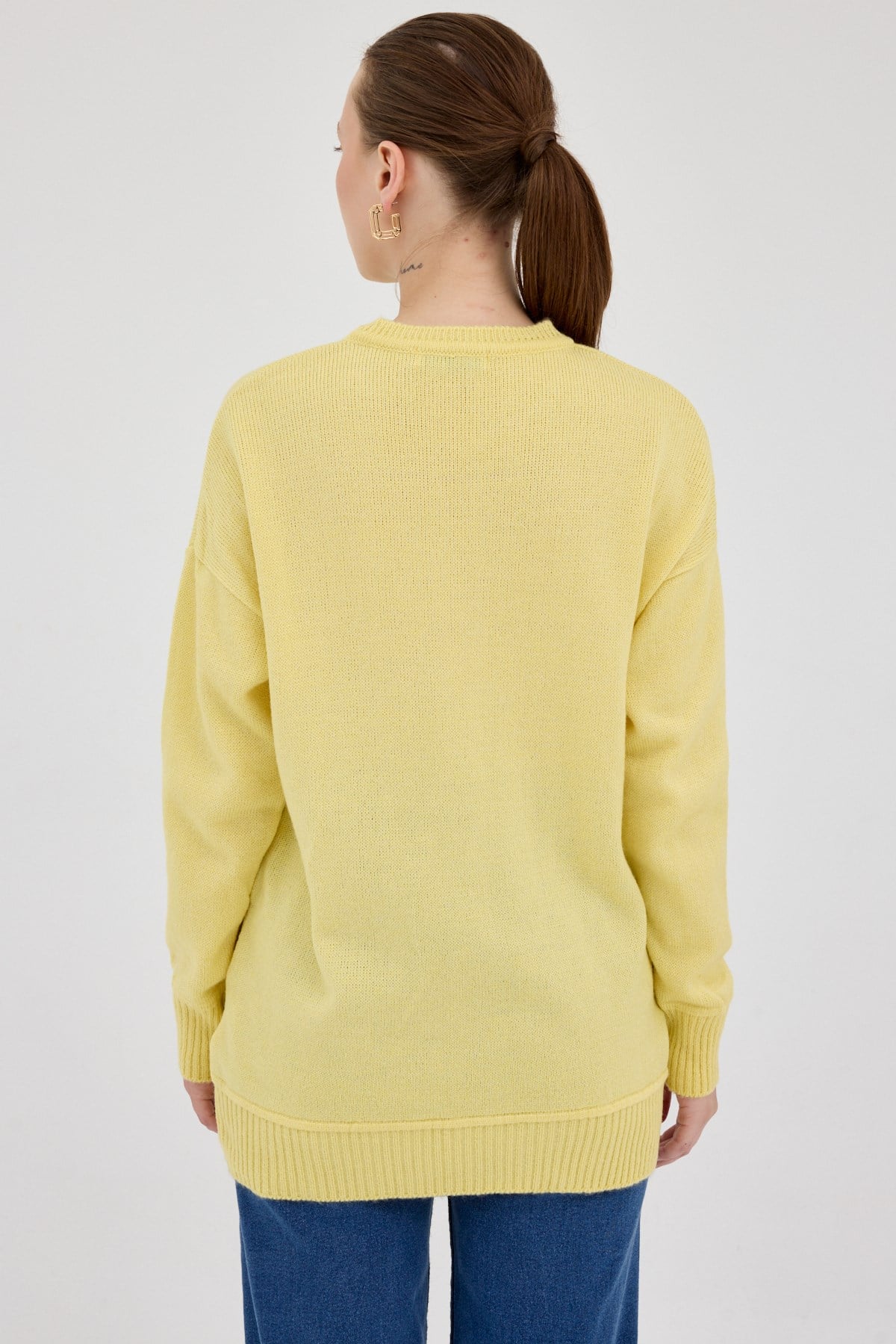 Sarı Oversize Bisiklet Yaka Kadın Kazak 2345