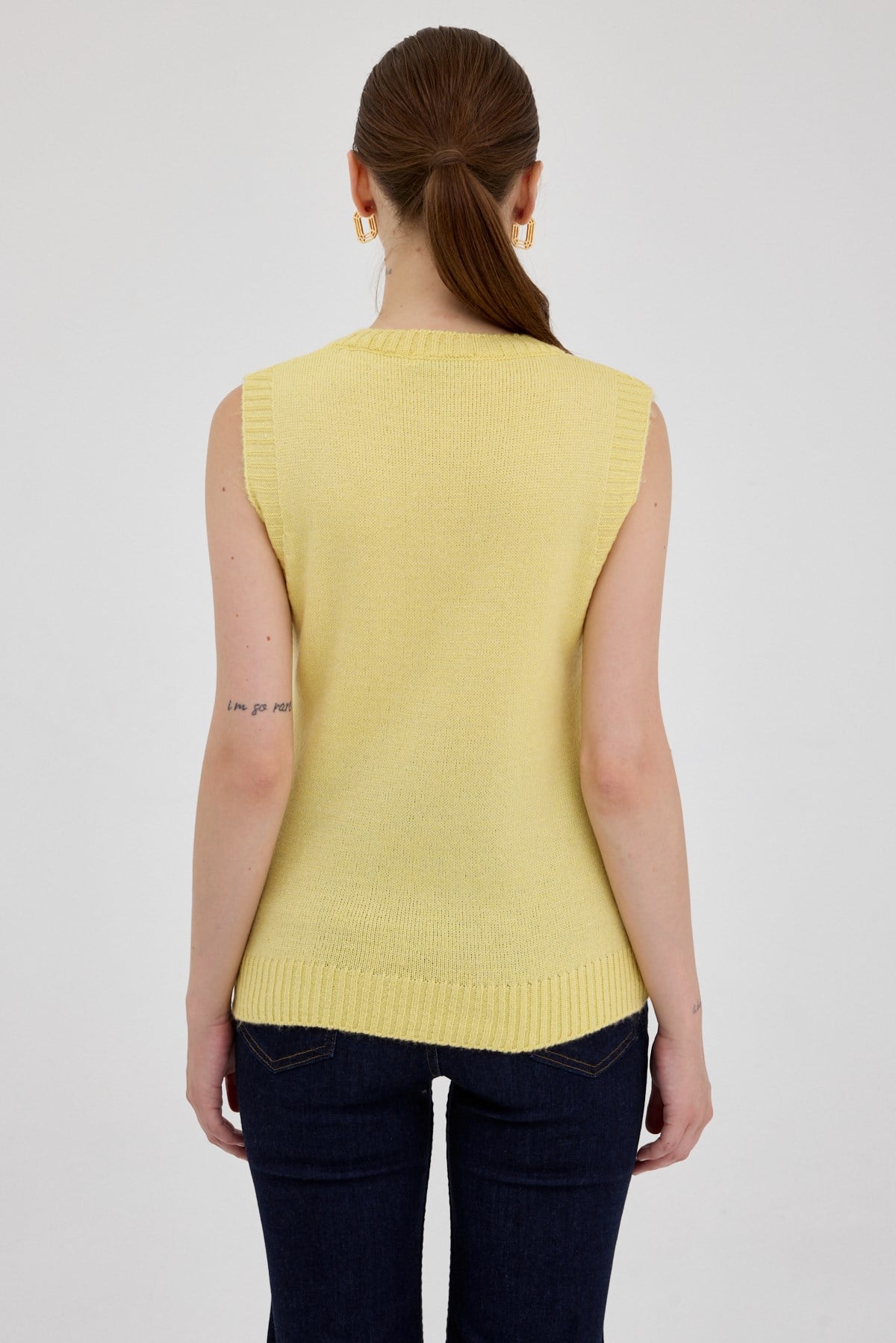Sarı Oversize V Yaka Kadın Süveter 2292