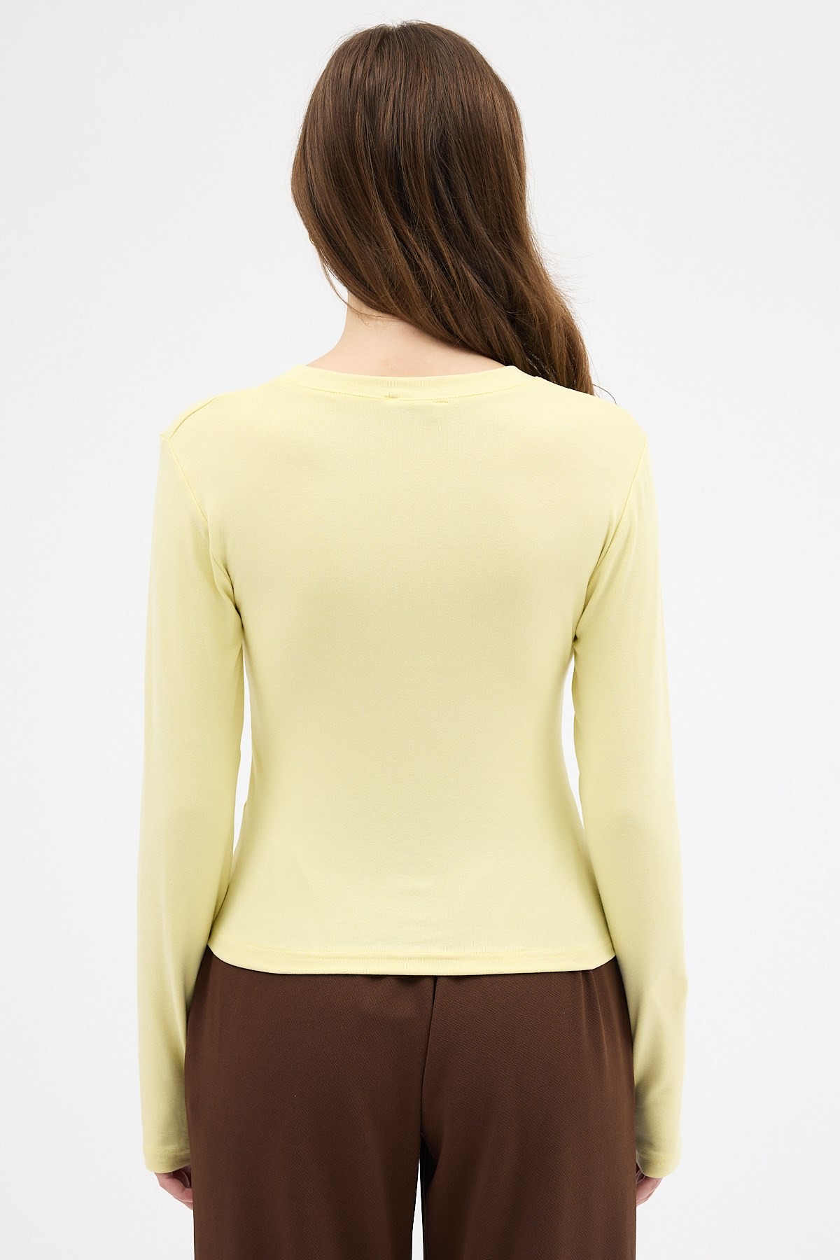 Sarı Premium/Viskoz Yumuşak Kumaşlı Parmak Geçmeli Crop Bluz 8162A