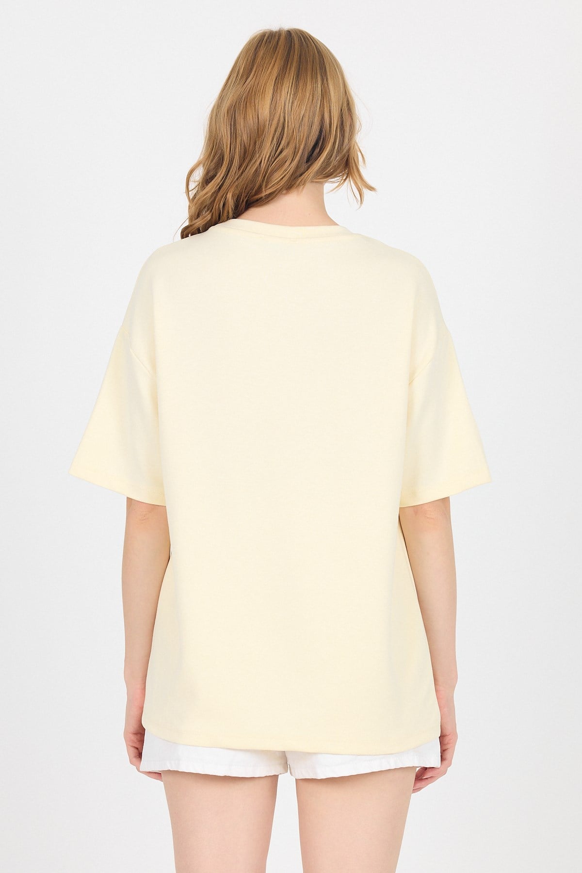 Sarı Yumuşak Dokulu Yazı Baskılı Oversize Tişört 6265