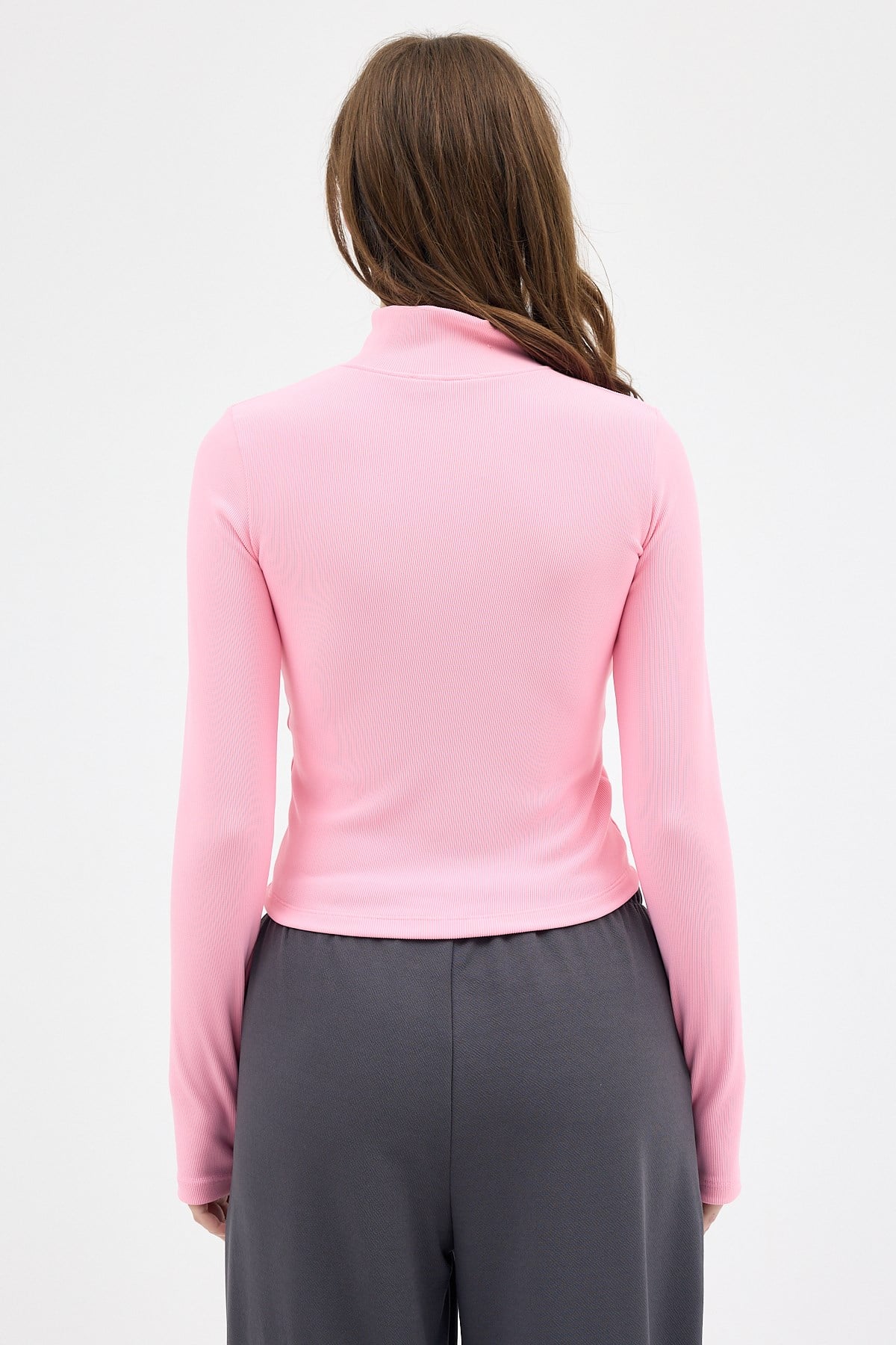 Şeker Pembe Yarım Balıkçı Yaka Fermuarlı Body 2447