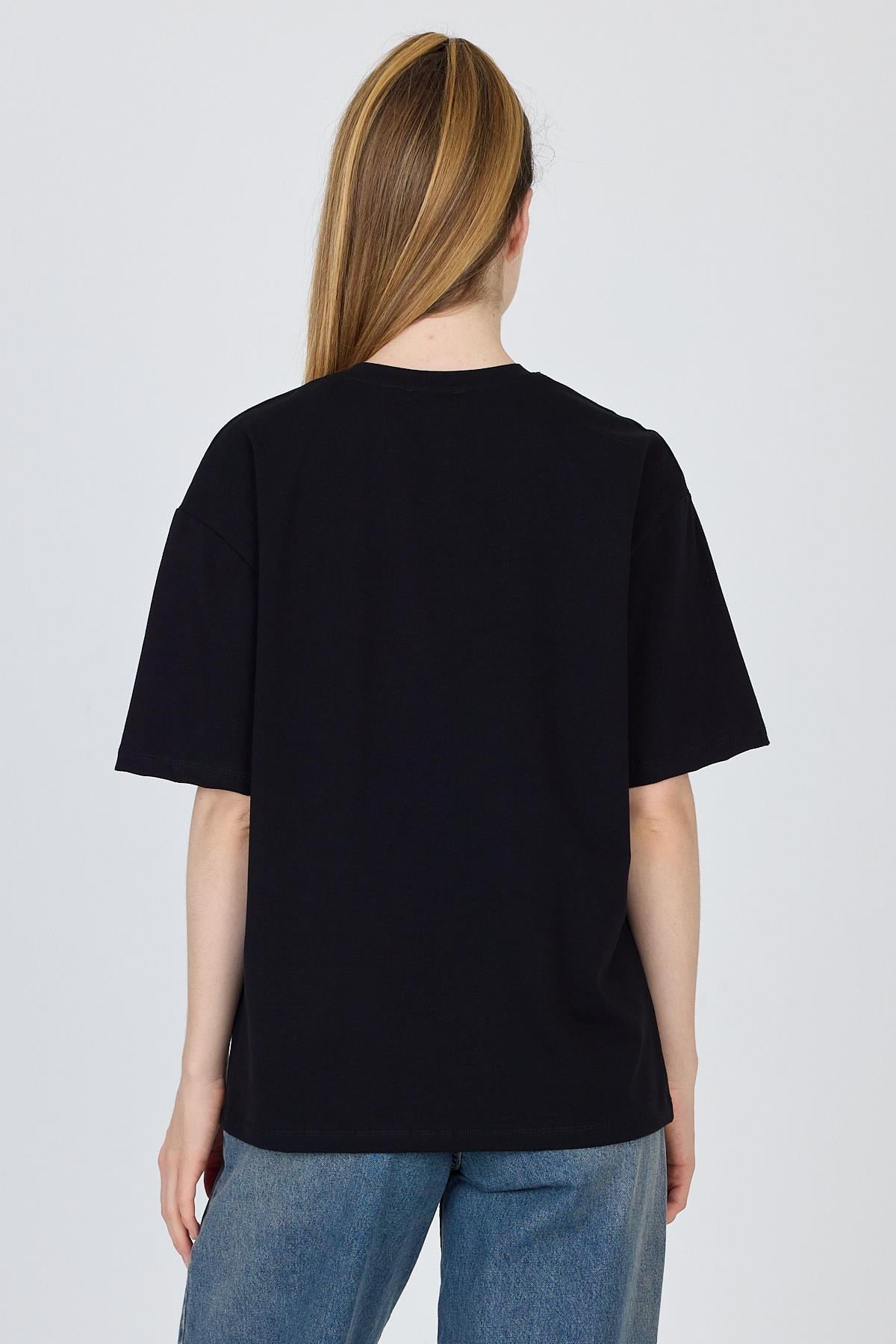 Siyah Ayı Baskılı Oversize Tişört 6559