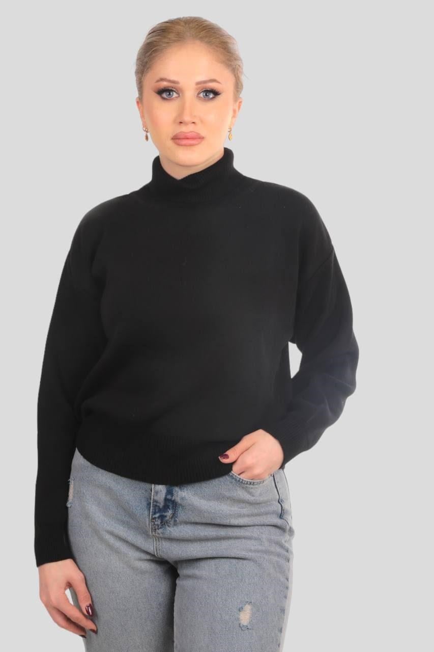 Siyah Balıkçı Yaka Basic Kazak 4225