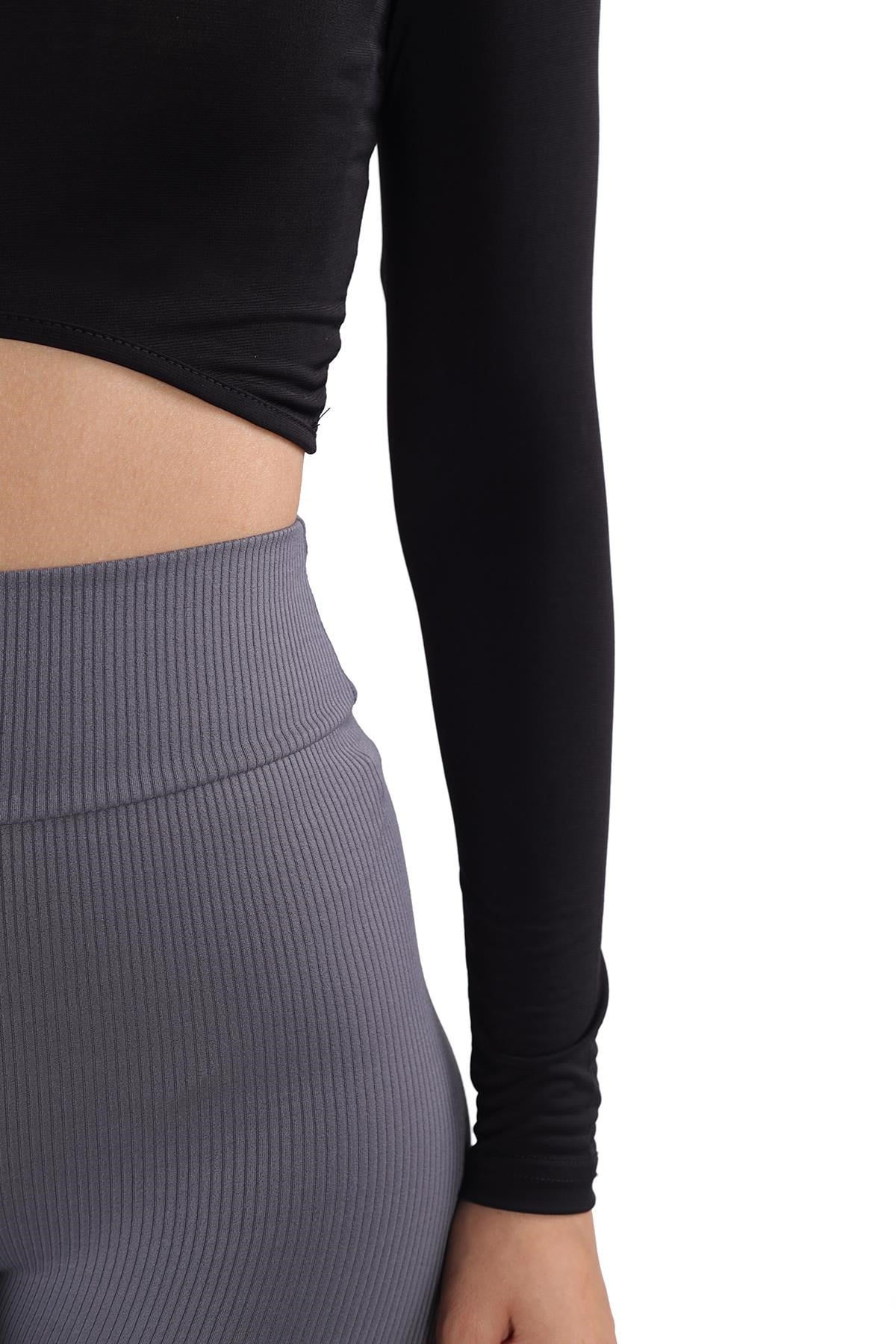 Siyah Balıkçı Yaka Crop Bluz 222