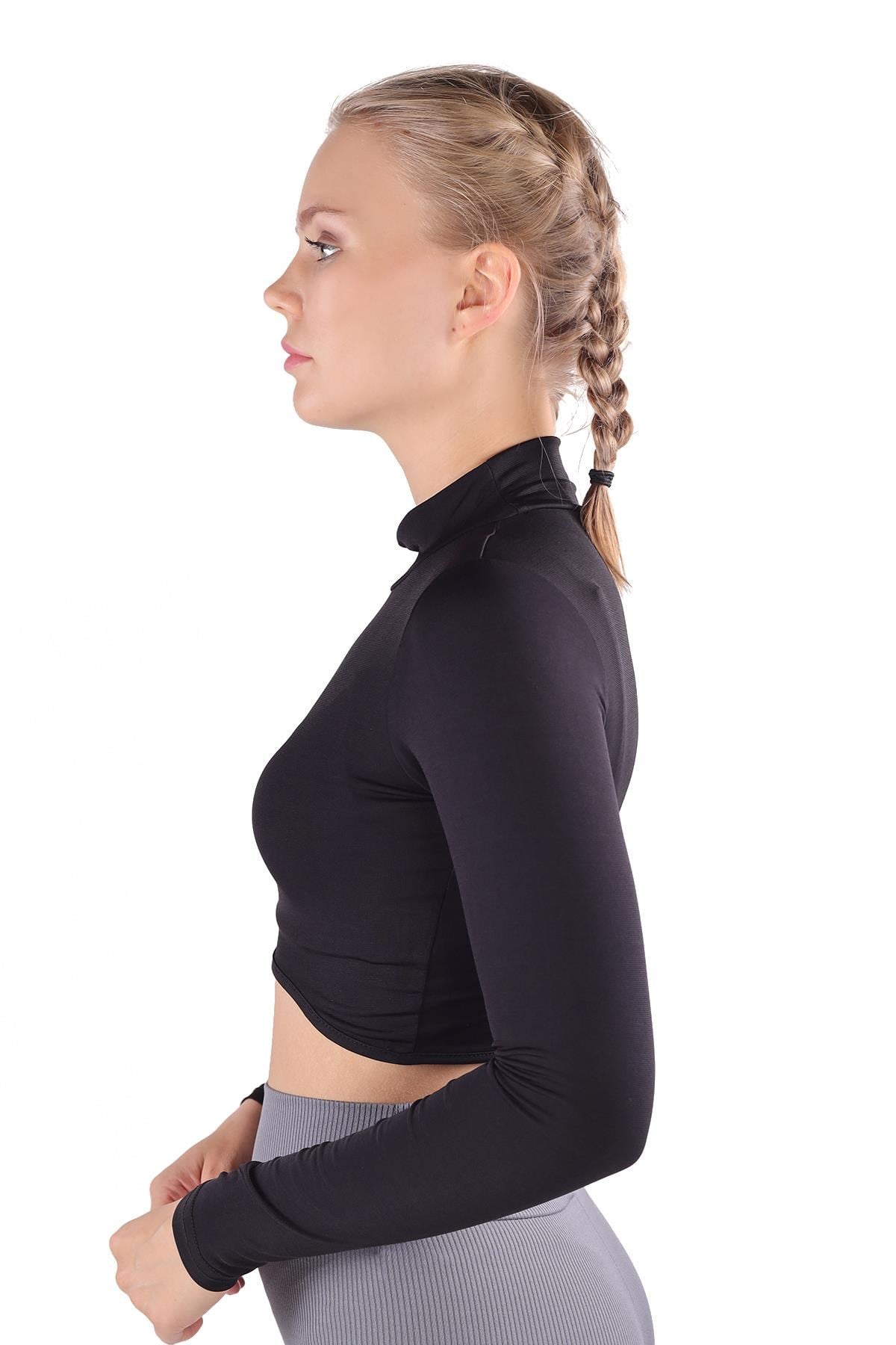 Siyah Balıkçı Yaka Crop Bluz 222