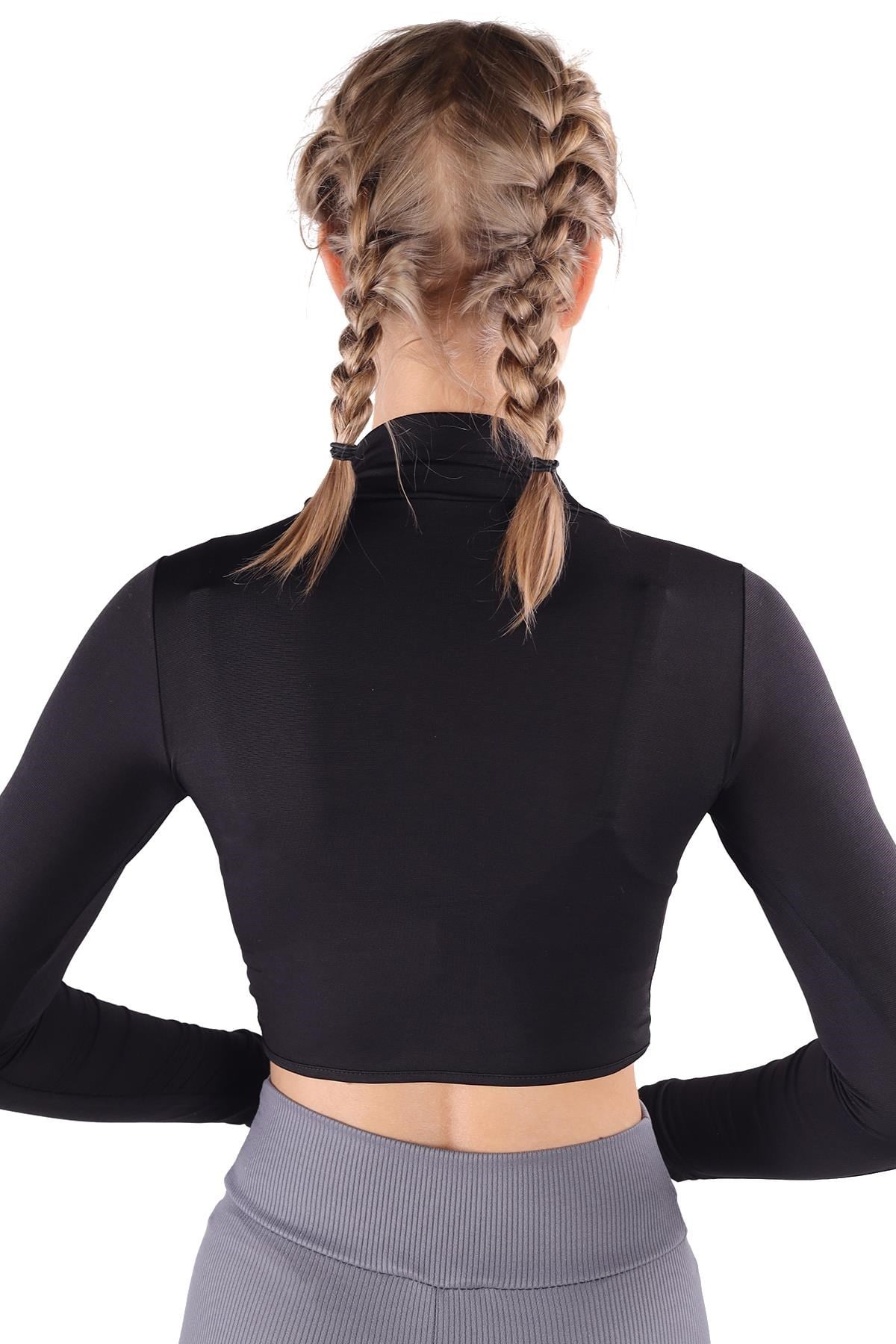 Siyah Balıkçı Yaka Crop Bluz 222