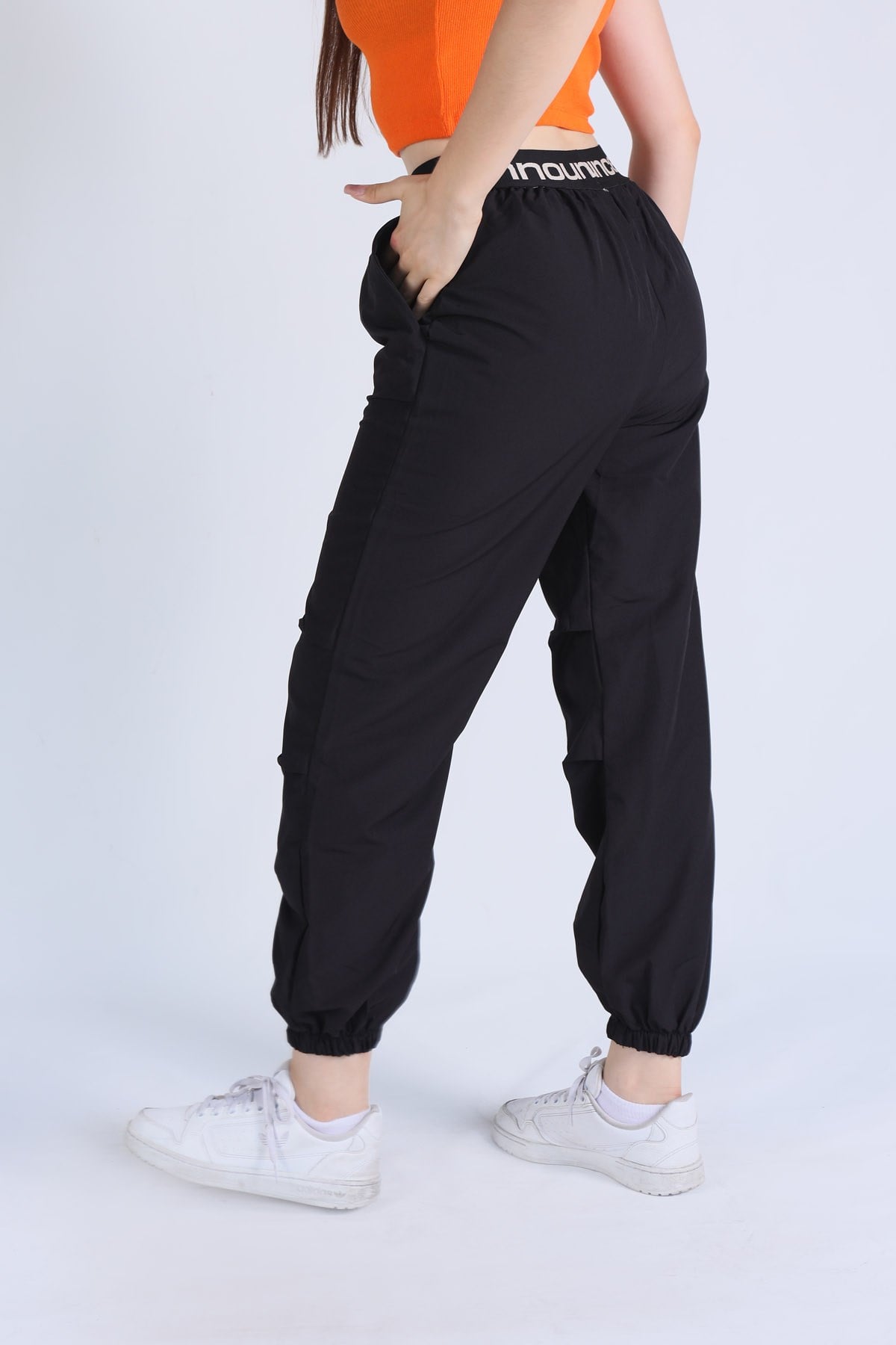 Siyah Bel Lastik Paraşüt Pantolon 23404