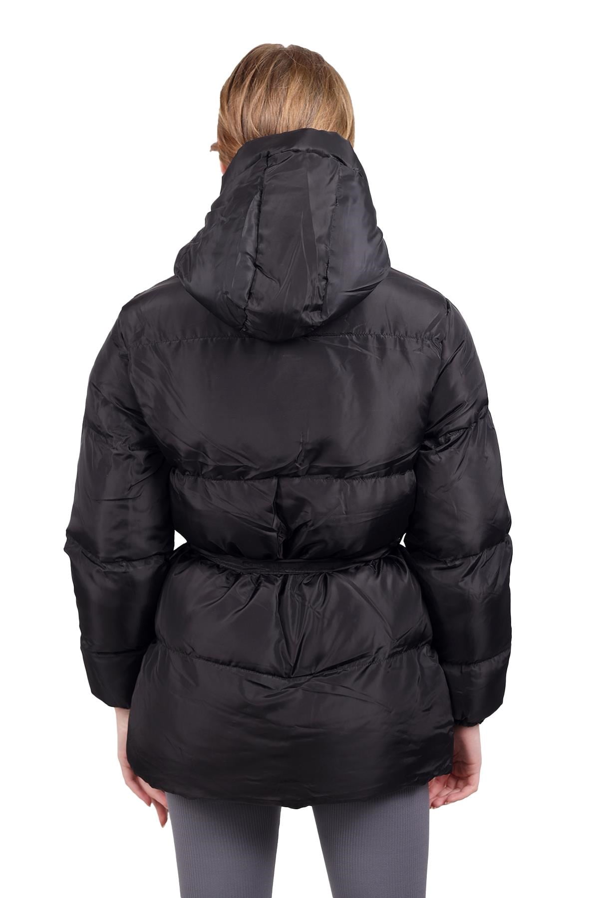 Siyah Beli Bağlamalı Şişme Mont 3015