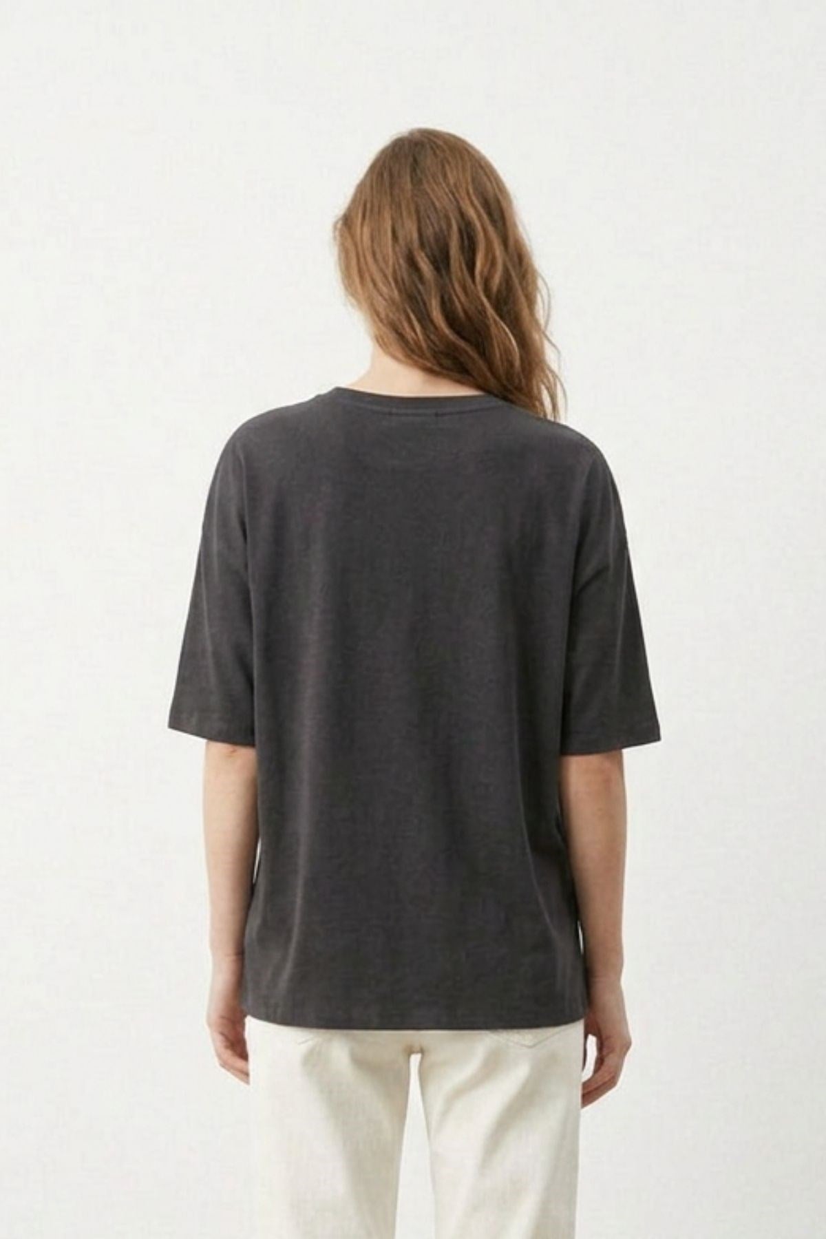 Siyah Bisiklet Yaka Oversize Tişört 3659